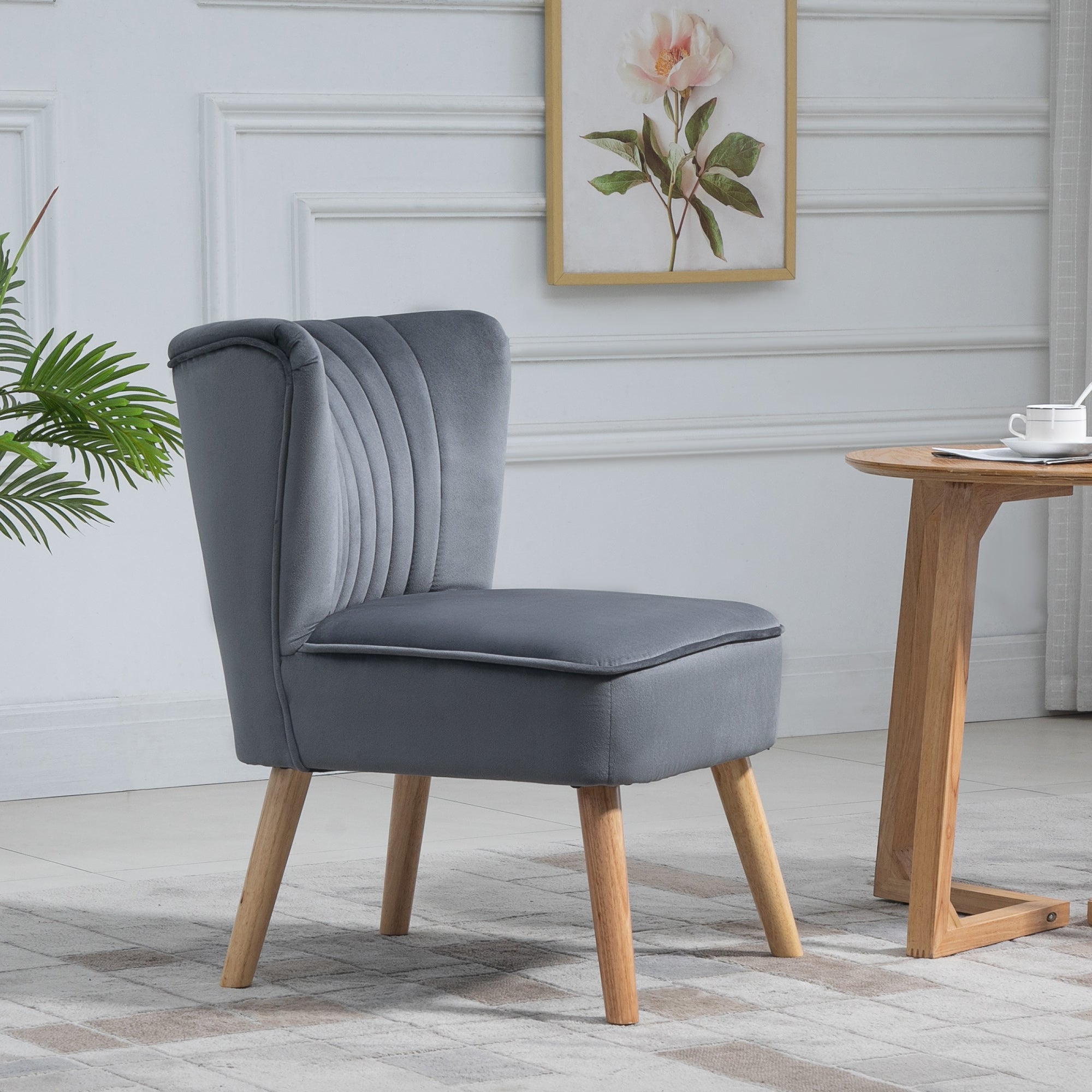 Velvet Armless Chair, Modern Accent Chair for Living Room with Wood Legs and Thick Padding, Grey Accent Chairs   at Gallery Canada