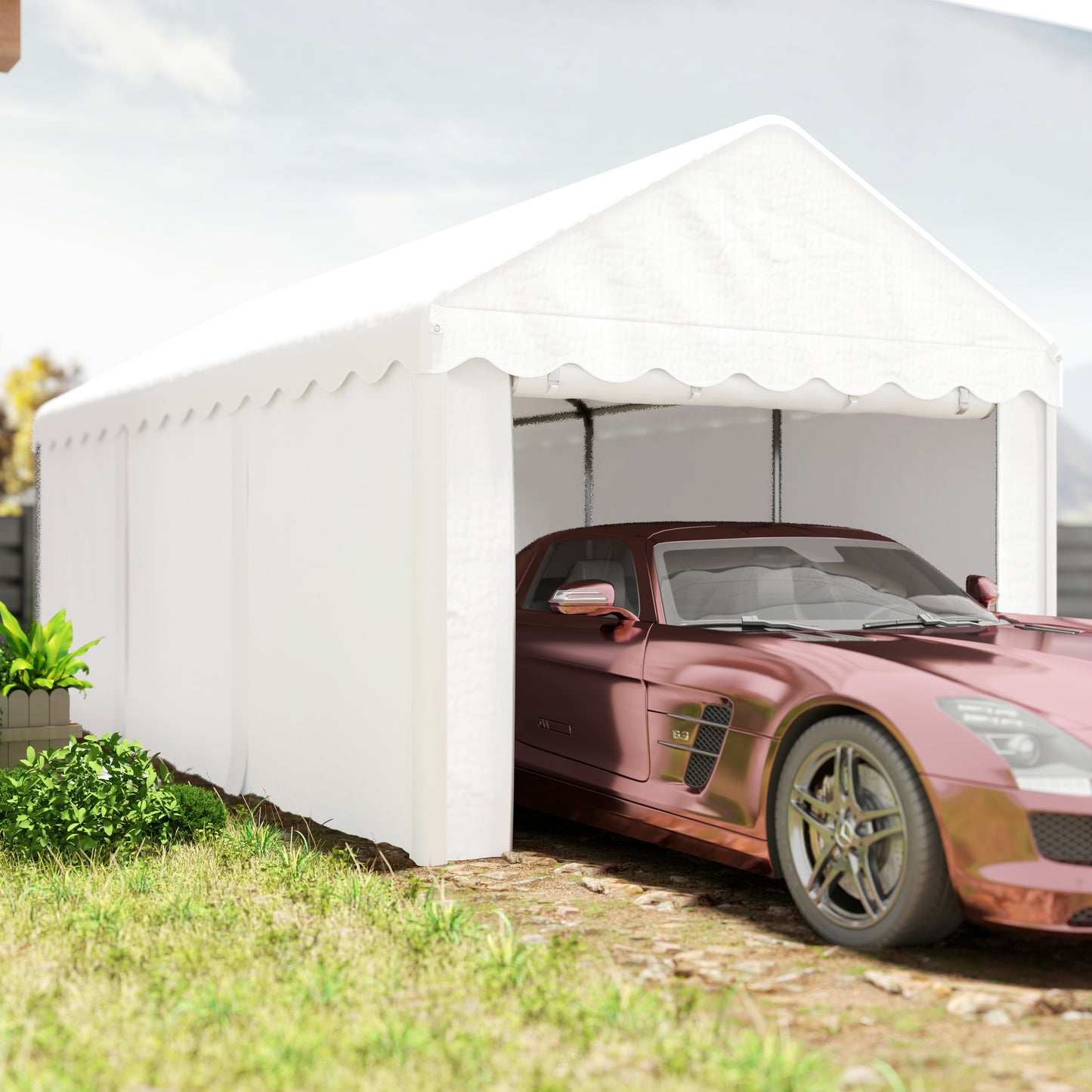 10 x 20ft Portable Garage Heavy Duty Carport with 2 Roll-up Doors and Removable Sidewalls for Car, Truck, Boat, White Car Shelters at Gallery Canada