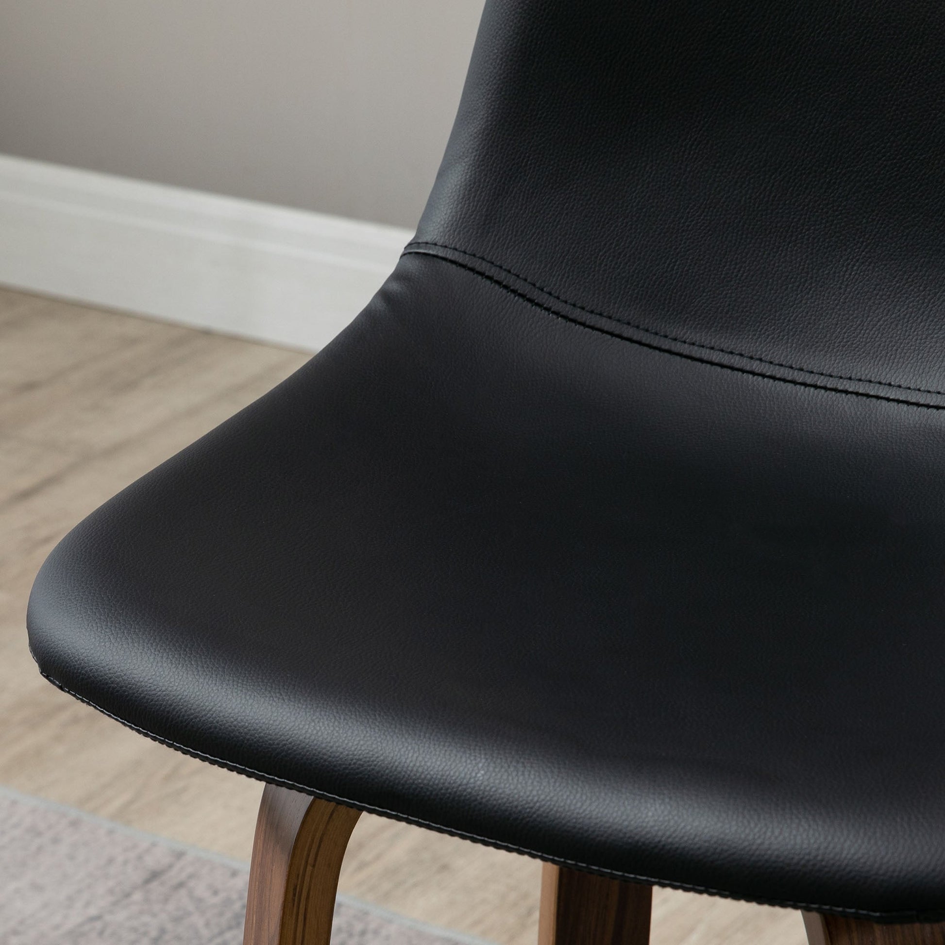 Bar Height Bar Stools Set of 2, Mid-Back Bar Chairs with PU Leather Upholstery and Solid Wood Legs for Kitchen, Black Bar Stools   at Gallery Canada