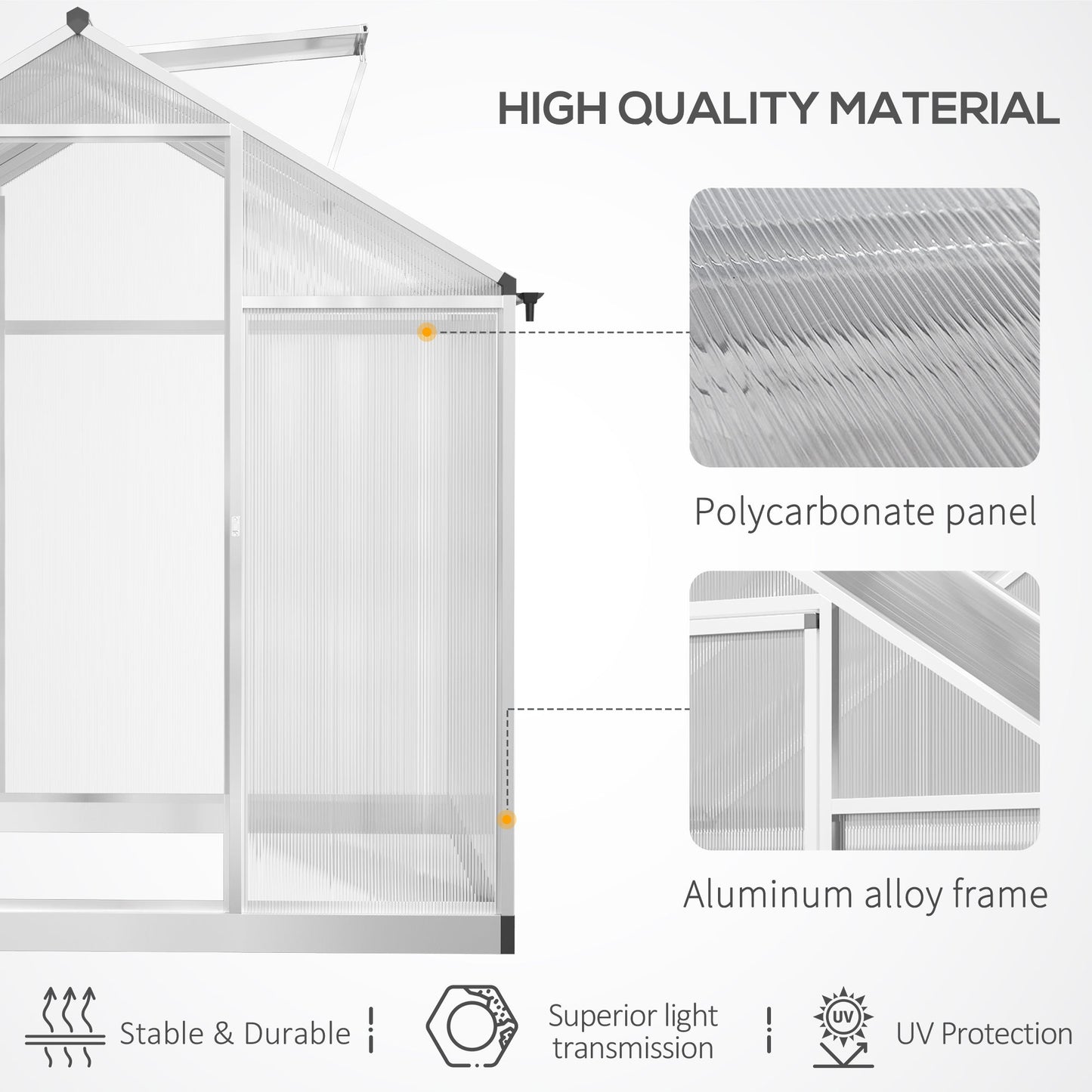 8' x 6' x 6.4' Walk-in Garden Greenhouse Polycarbonate Panels Plants Flower Growth Shed Cold Frame Outdoor Portable Warm House Aluminum Frame Walk In Greenhouses   at Gallery Canada