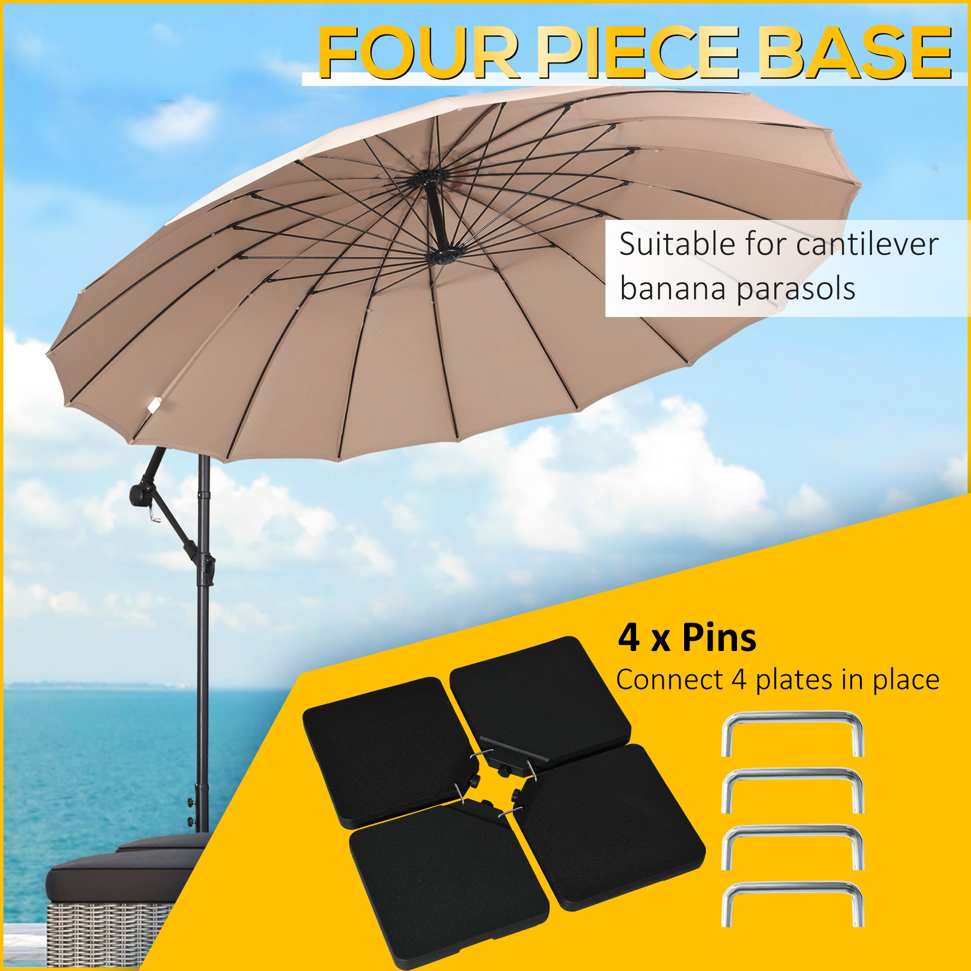 Set of 4 Parasol Base Stand Weights for Banana Hanging Cantilever Umbrella, Can Be Filled with Sand or Water, Black Umbrella Bases at Gallery Canada