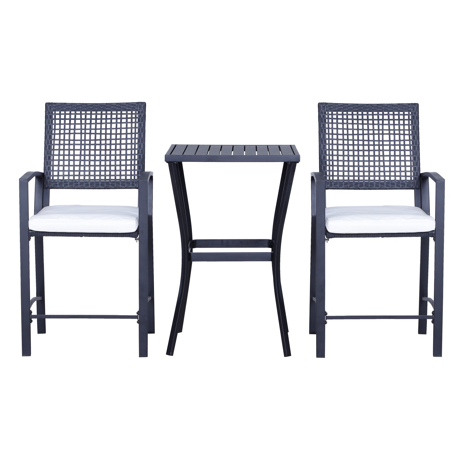 3 Pieces Outdoor Wicker Bar Set, Classic Bistro Bar Set Garden Rattan Style Patio Bar Table &; High Chairs w/ Cushions Home Bar Furniture, Cream White Bistro Sets at Gallery Canada