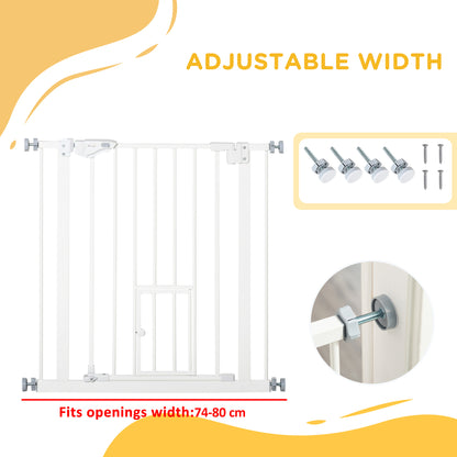 Pet Gate Extra Wide Press-Mounted with Cat Door, Auto Closing Pet Gate for Stair, Hallway, 29-32 Inch, White Houses, Kennels & Pens at Gallery Canada