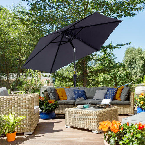 8.5FT Patio Umbrella, Round Garden Parasol with 6 Ribs, Market Sunshade Tilt Canopy w/ Crank Handle for Outdoor, Grey