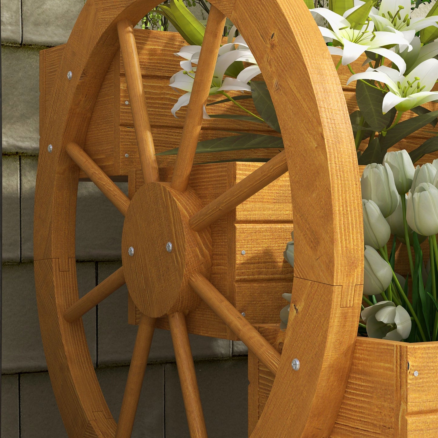 Wooden Wagon Planter Box, 3-Tier Raised Garden Bed, for Vegetables Flowers Herbs, 24" x 24" x 22" Raised Garden Beds   at Gallery Canada