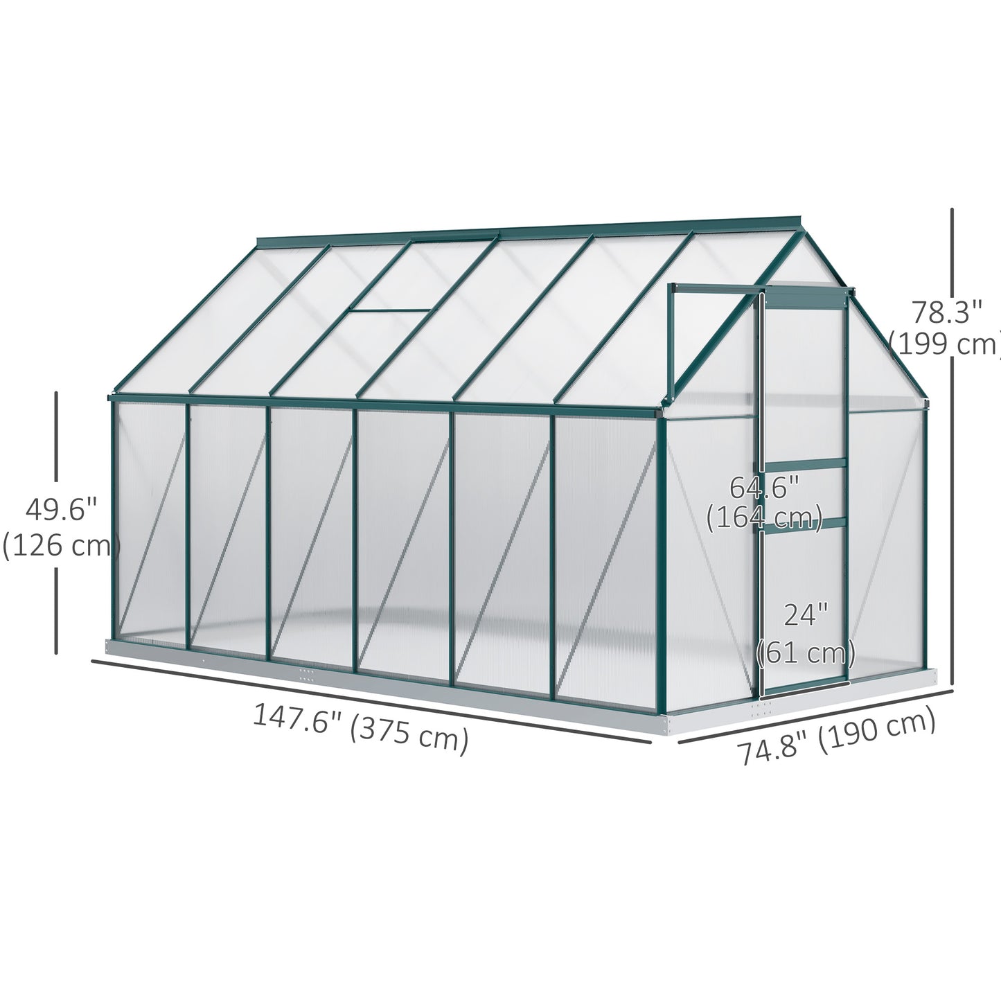 6' x 12' x 6.5' Polycarbonate Greenhouse, Walk-in Green House with Adjustable Roof Vent Galvanized Base Sliding Door Rain Gutter for Outdoor Garden Backyard, Green Walk In Greenhouses at Gallery Canada