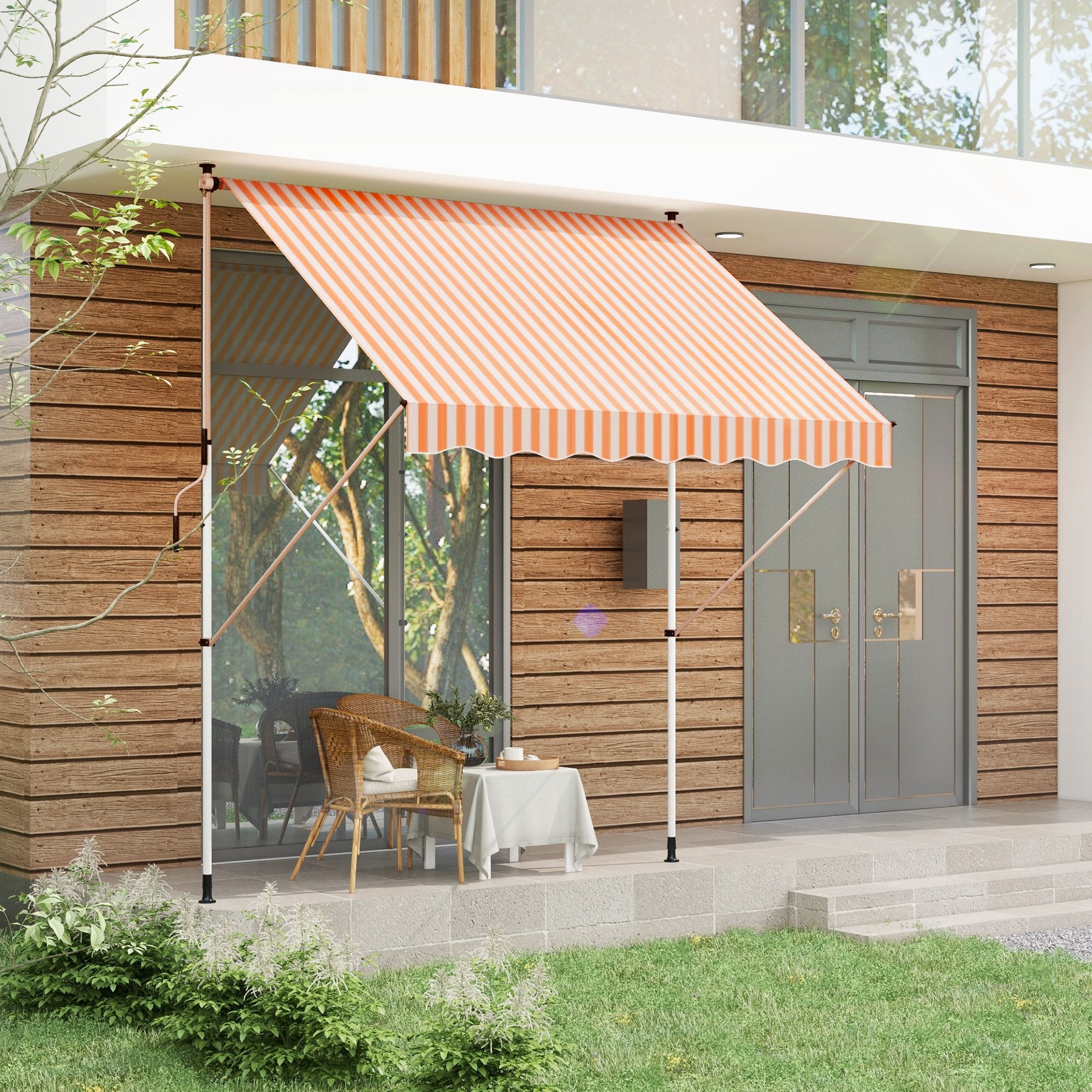 10x5ft Manual Retractable Awning, Patio Sun Shade Canopy Shelter with 5.6-9.2ft Support Pole, Water Resistant UV Protector, for Window, Door, Porch, Deck, Yellow Door Awnings at Gallery Canada