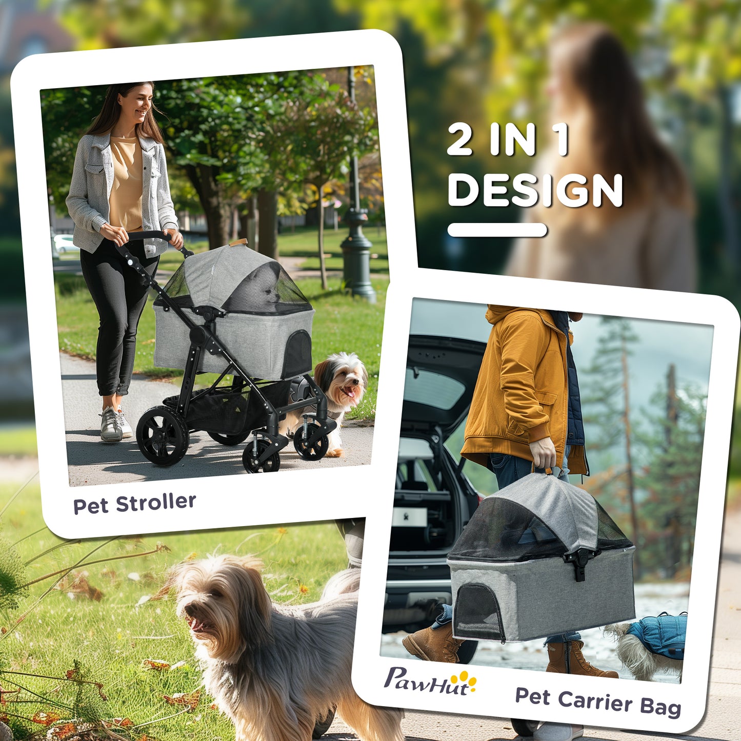 2 in 1 Dog Stroller with Detachable Carriage Bag, Adjustable Canopy, Safety Leashes, Storage Basket for S Dogs, Grey Dog Bike Trailers & Strollers at Gallery Canada