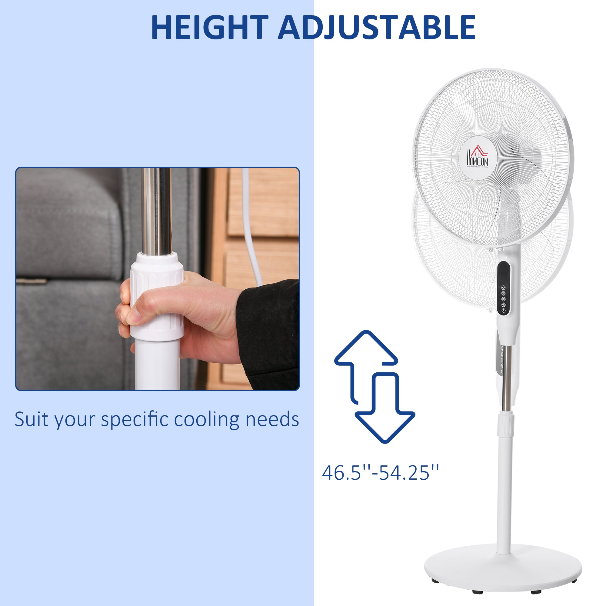 Standing Floor Fan with Remote Control, Stand Up Cooling Fan, Tall Pedestal Electric Fan for Home Bedroom, White Stand Fans   at Gallery Canada