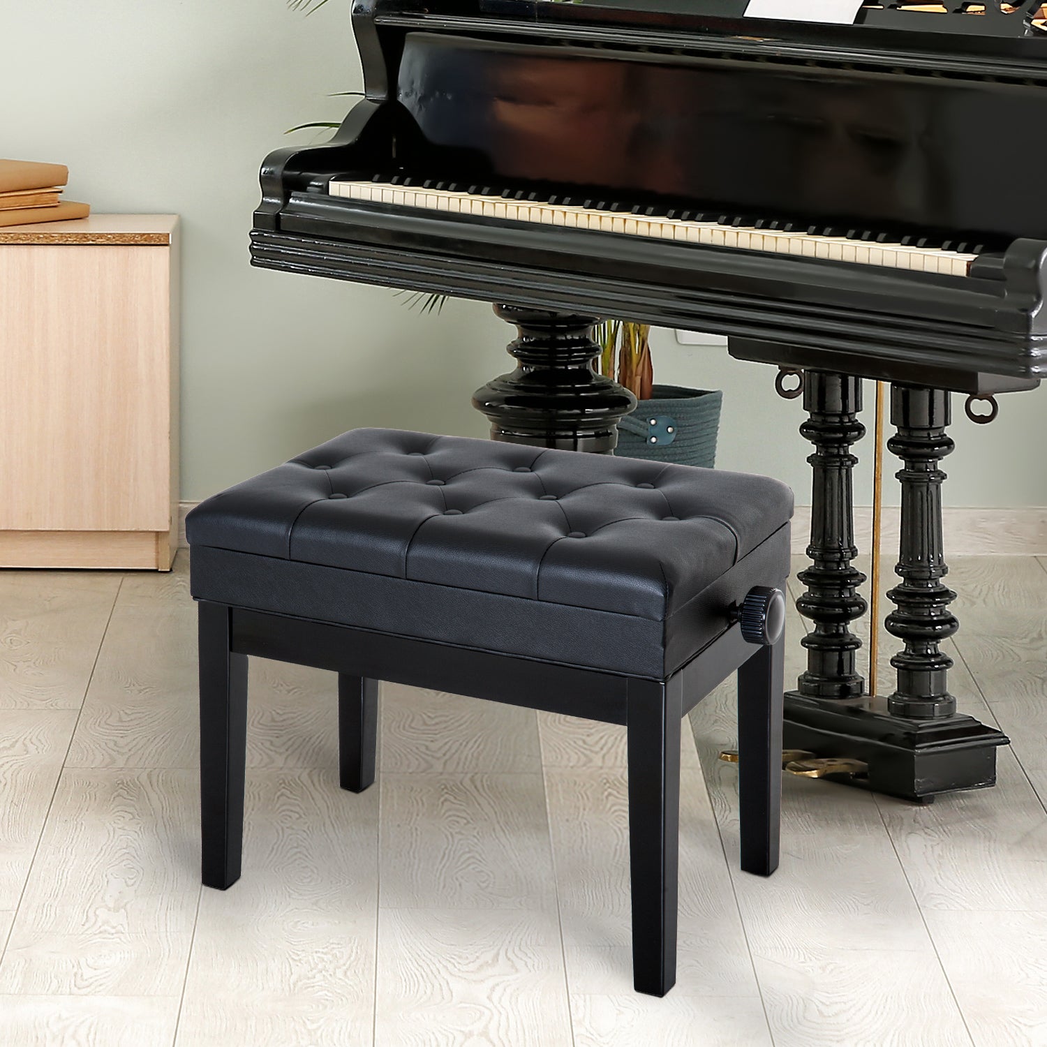 Adjustable Piano Bench with Storage and Soft PU Leather Padded, with Enough Music Storage Design, Black Piano Benches at Gallery Canada