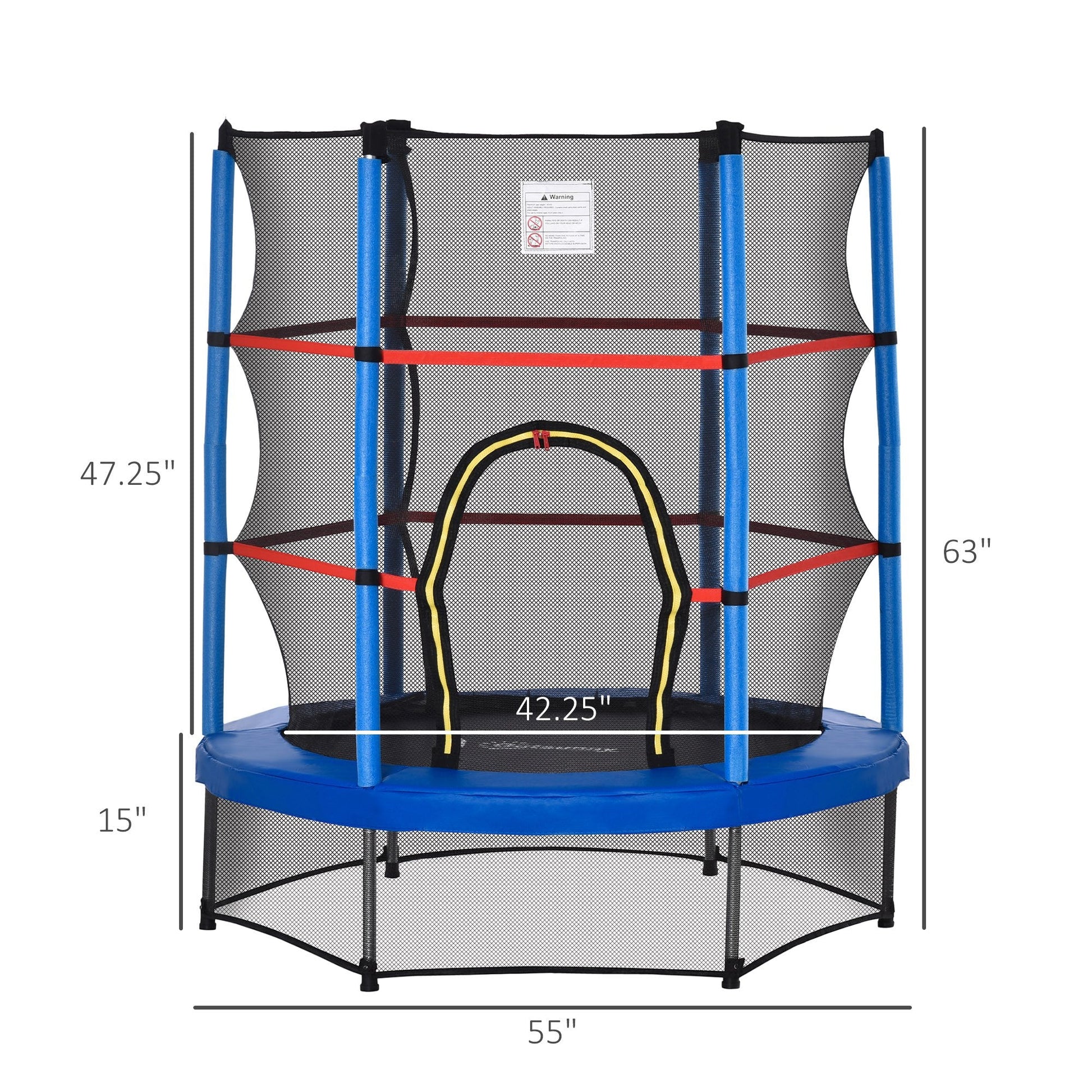 Φ55" Kids Trampoline with Enclosure Net Steel Frame Indoor Round Bouncer Rebounder Age 3 to 6 Years Old Blue Trampolines   at Gallery Canada