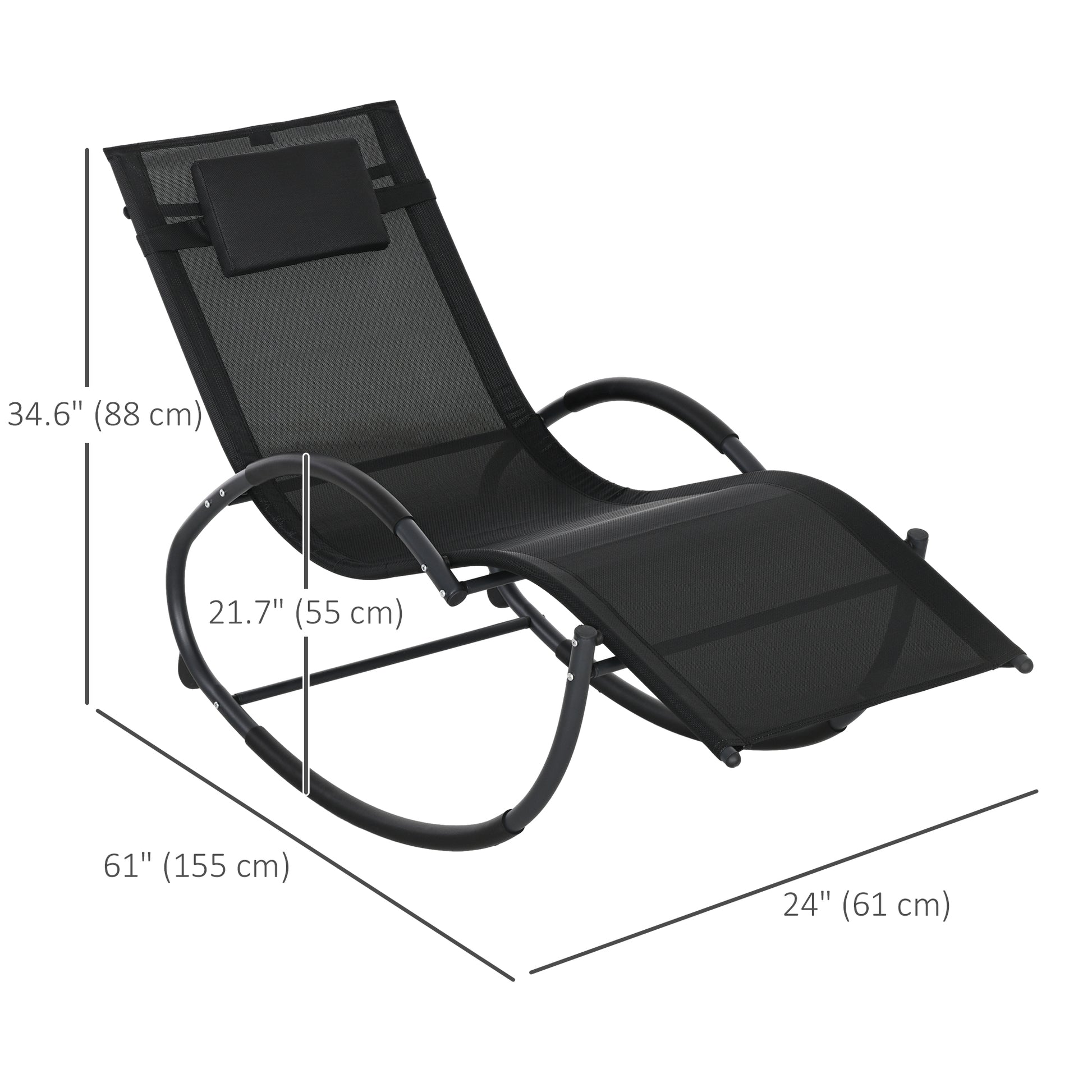 Outdoor Rocking Chair, Patio Zero Gravity Rocker with Mesh Seat and Padded Pillow for Indoor, Garden, Black Outdoor Rocking Chairs   at Gallery Canada