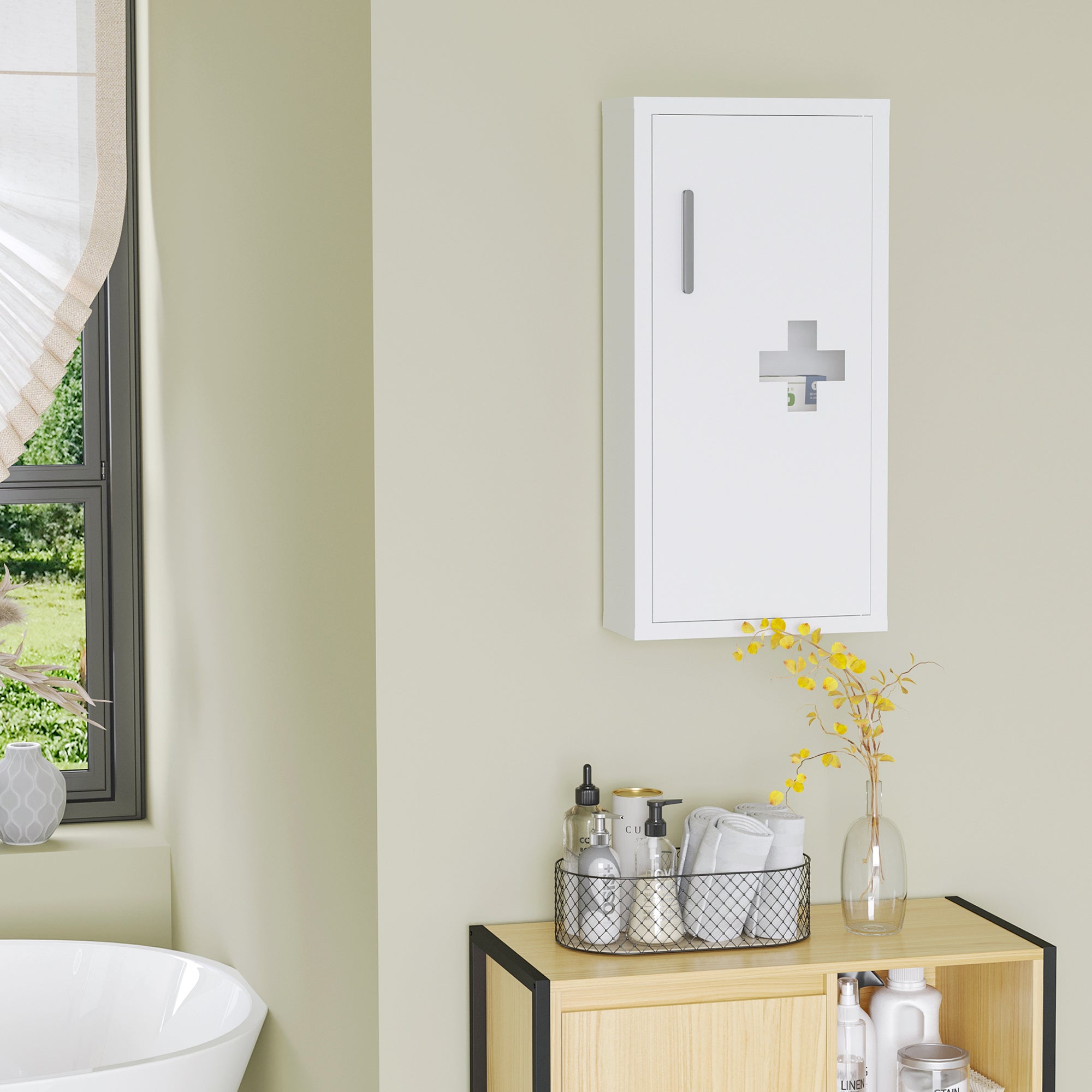 Wall Mount Medicine Cabinet Bathroom Cabinet with 2 Shelves, Steel Frame and Magnetic Door, White Mirror Medicine Cabinets   at Gallery Canada