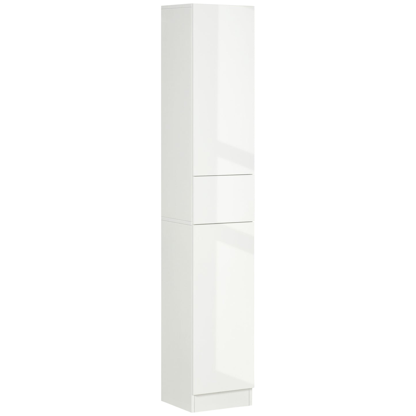 Tall Bathroom Cabinet, Narrow Bathroom Storage Cabinet with Doors, Drawer and Adjustable Shelves, High Gloss White Bathroom Cabinets   at Gallery Canada