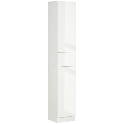 Tall Bathroom Cabinet, Narrow Bathroom Storage Cabinet with Doors, Drawer and Adjustable Shelves, High Gloss White Bathroom Cabinets   at Gallery Canada