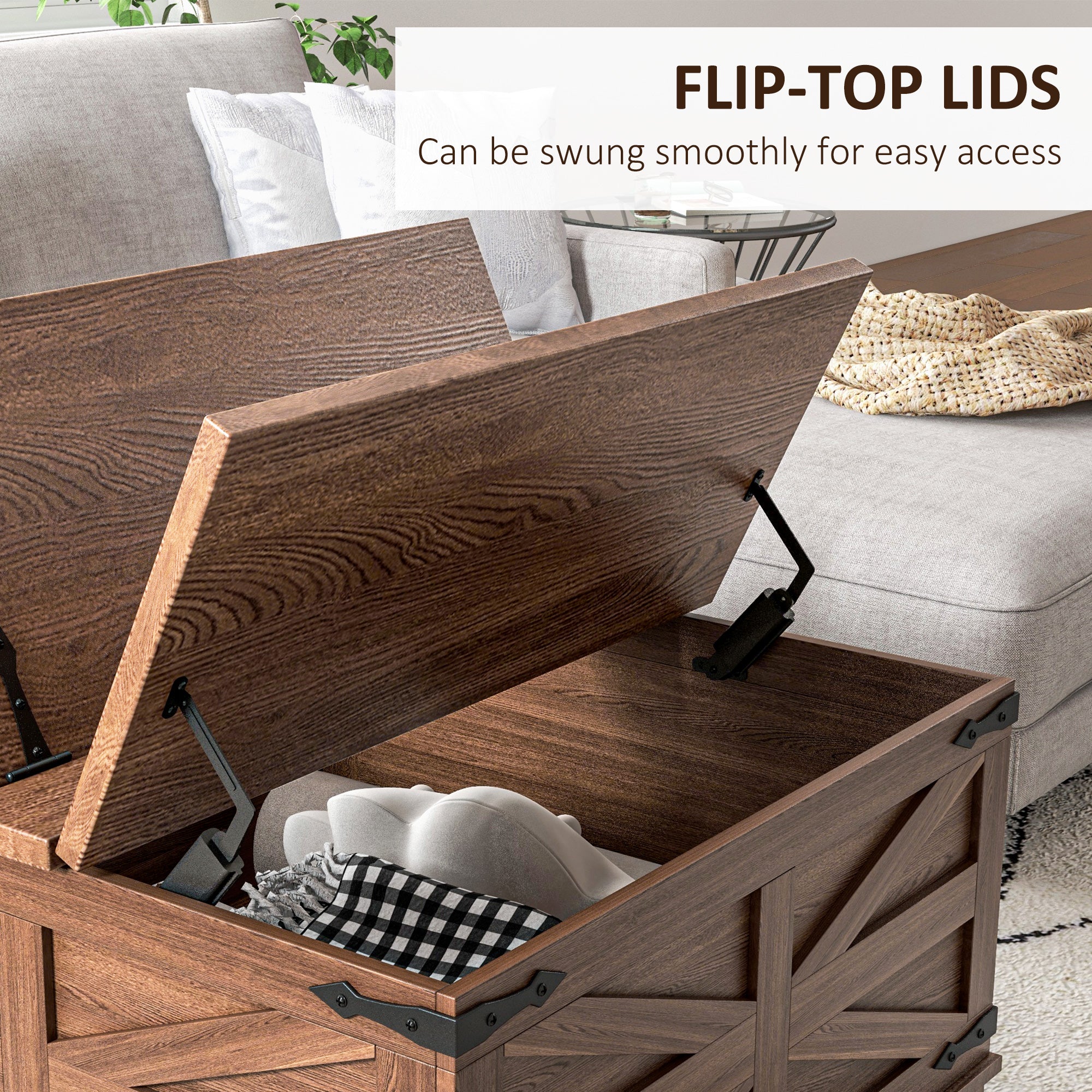 Farmhouse Coffee Table, Square Center Table with Flip-top Lids, Hidden Storage Compartment, Brown Coffee Tables at Gallery Canada