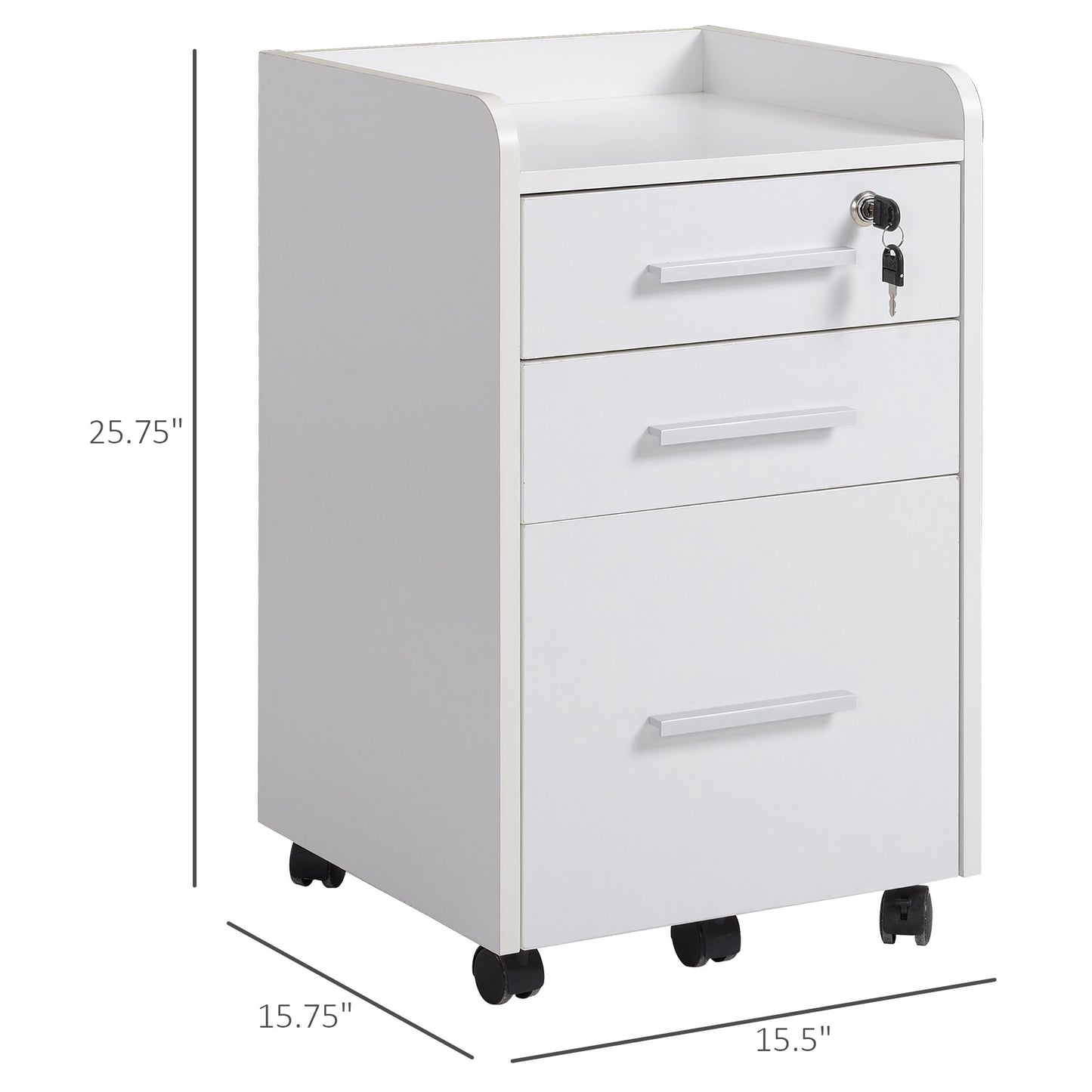 Vertical Filing Cabinet 3-Drawer, Mobile File Cabinet with Lock and Wheels for A4 Letter Size, White Office Cabinets & Cupboards   at Gallery Canada