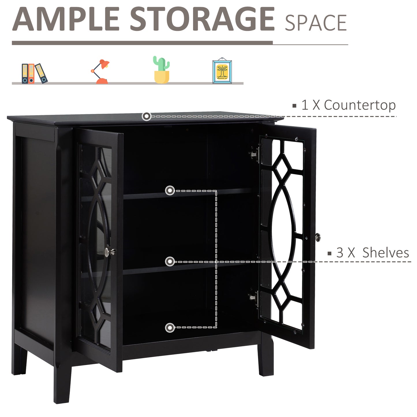 Sideboard Cabinet, Buffet Table with Double Framed Glass Doors, 2 Adjustable Shelves and Elevated Base Espresso Storage Cabinets   at Gallery Canada