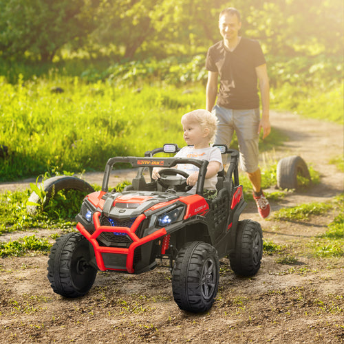 2 Seater 24V Electric Car for Kids w/ Remote Control, 3 Speed, LED Lights, Music, Horn, Spring Suspension, Red