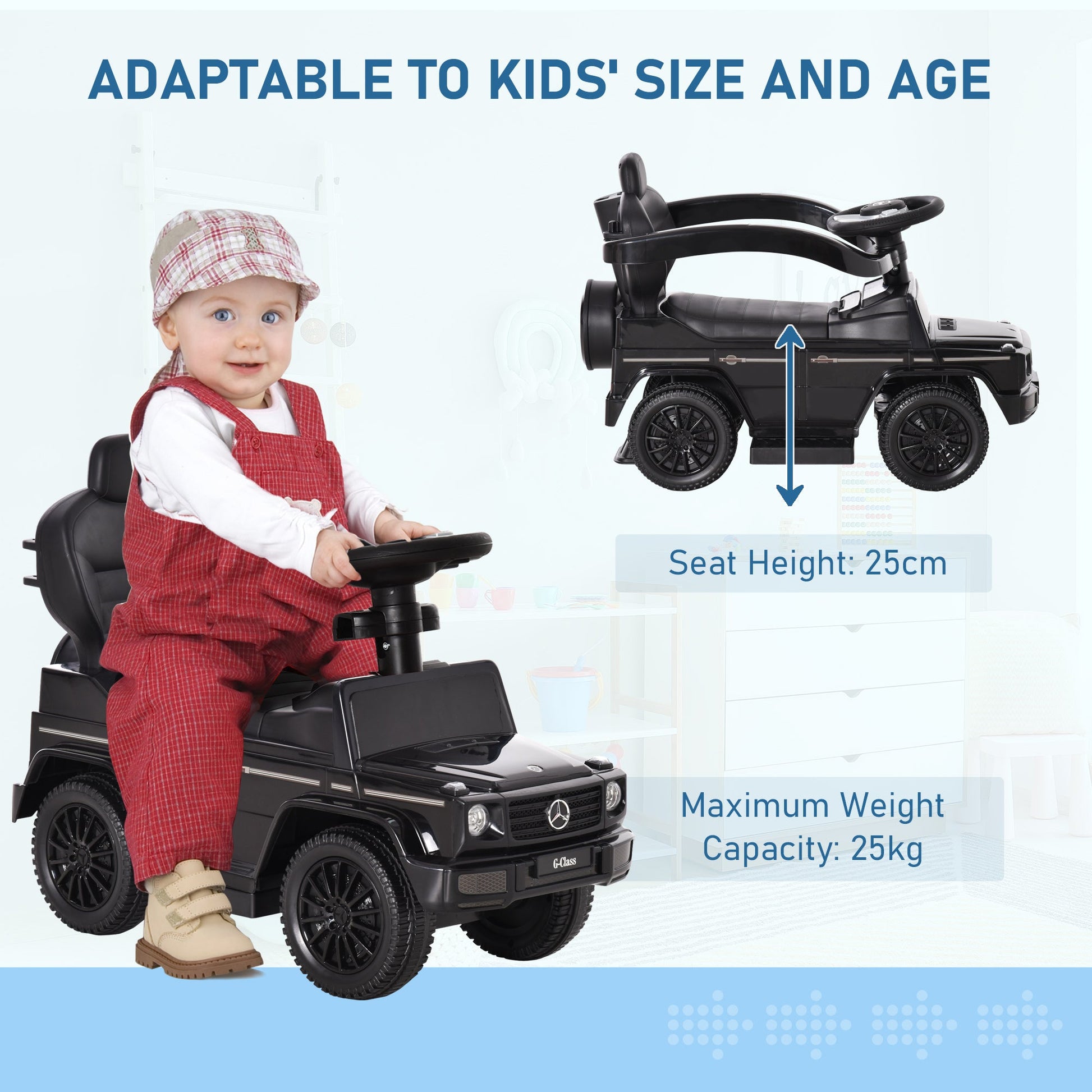 3-in-1 Licensed G350 Toddler Car Stroller, Walker, Slider with Horn, Black Push Cars for Toddlers   at Gallery Canada