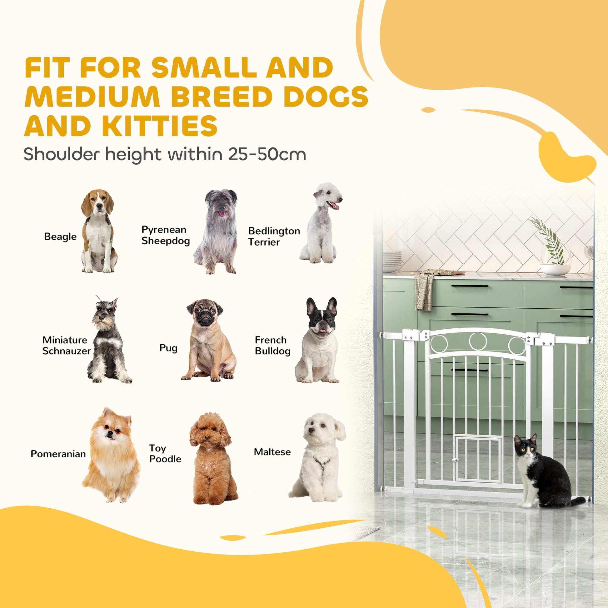 30" Extra Tall Dog Gate w/ Cat Door, 2 Extension Kits, for Doorways, Hallways, Stairways, 30"-41" Width Houses, Kennels & Pens at Gallery Canada