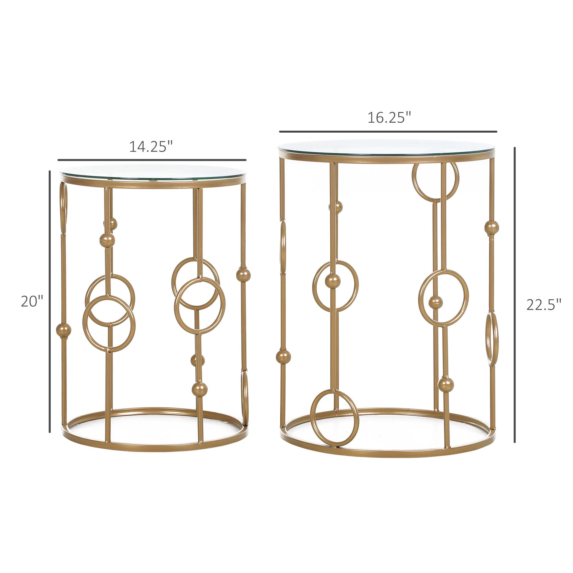 Round Coffee Tables Set of 2, Gold Nesting Side End Tables with Tempered Glass Top, Steel Frame for Living Room Coffee Tables   at Gallery Canada