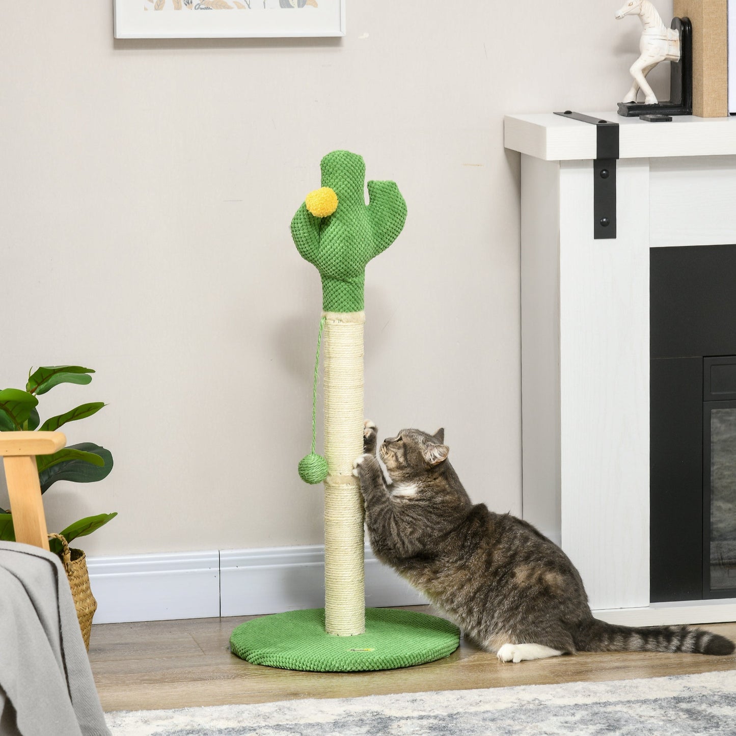 33" Cactus Cat Scratching Post for Indoor Cats, Sisal Cat Scratcher with Hanging Ball, Green Cat Posts   at Gallery Canada