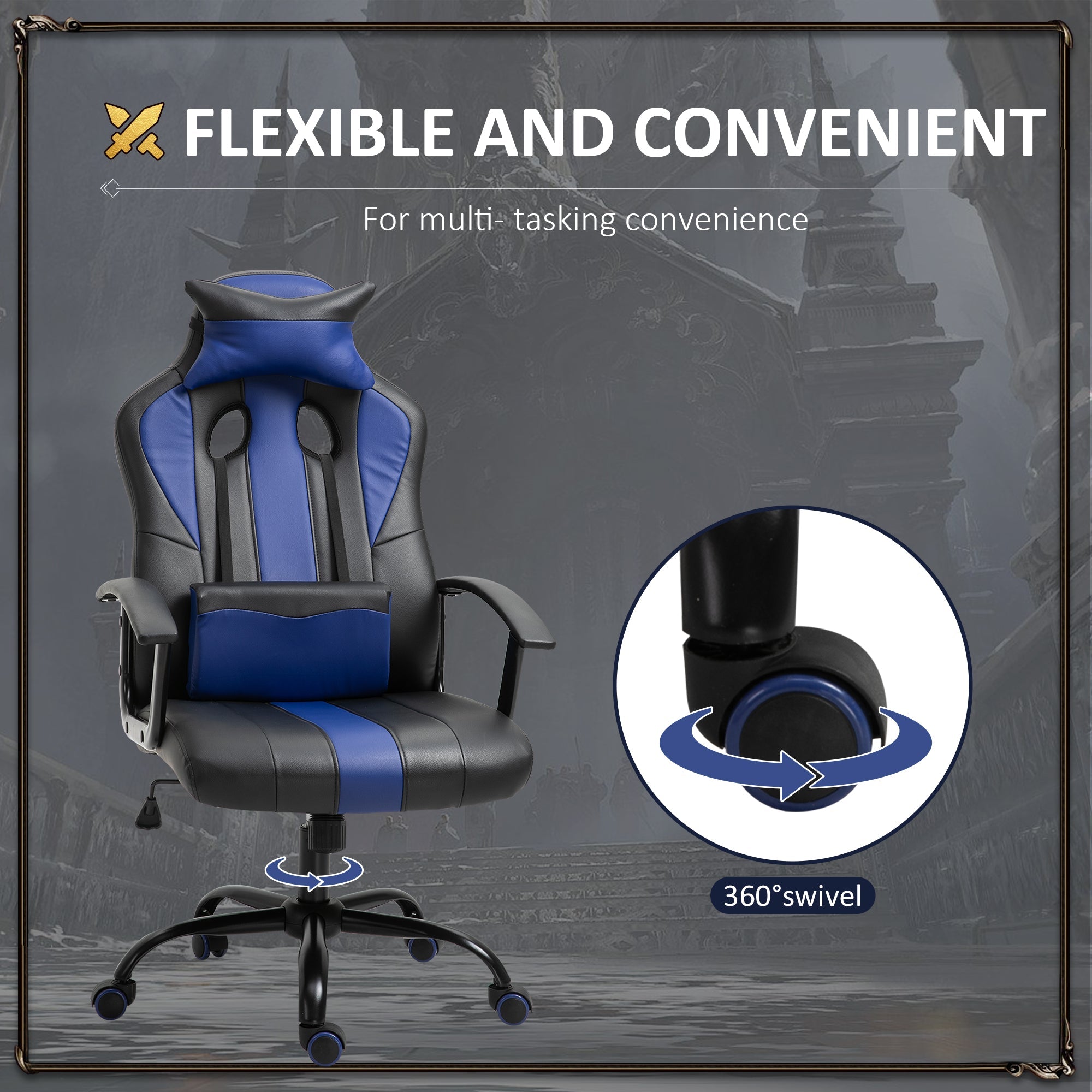 Adjustable Racing Gaming Chair High Back Racing Style with Lumbar Support and Pillow Blue Video Game Chairs   at Gallery Canada