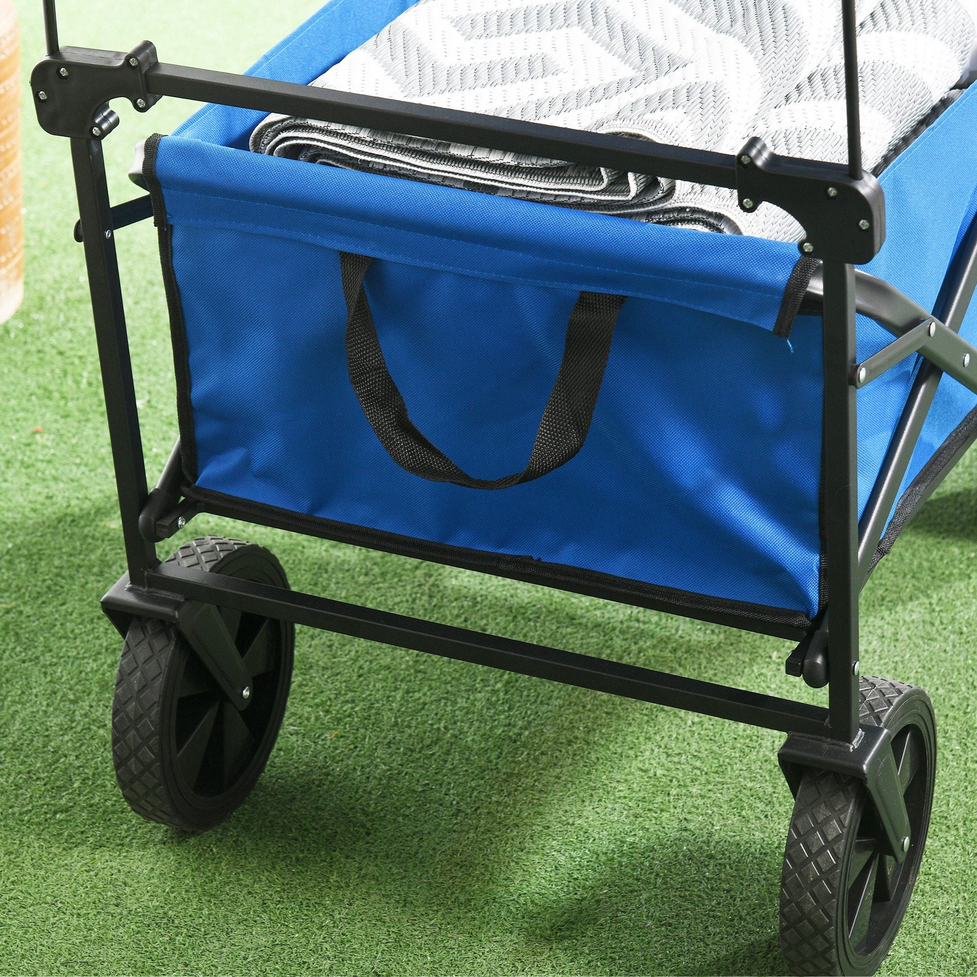 Steel Frame Folding Garden Cart, Collapsible Wagon Cart with Removable Canopy, Telescopic Handle and Carrying Bag, Dark Blue Folding Garden Carts at Gallery Canada