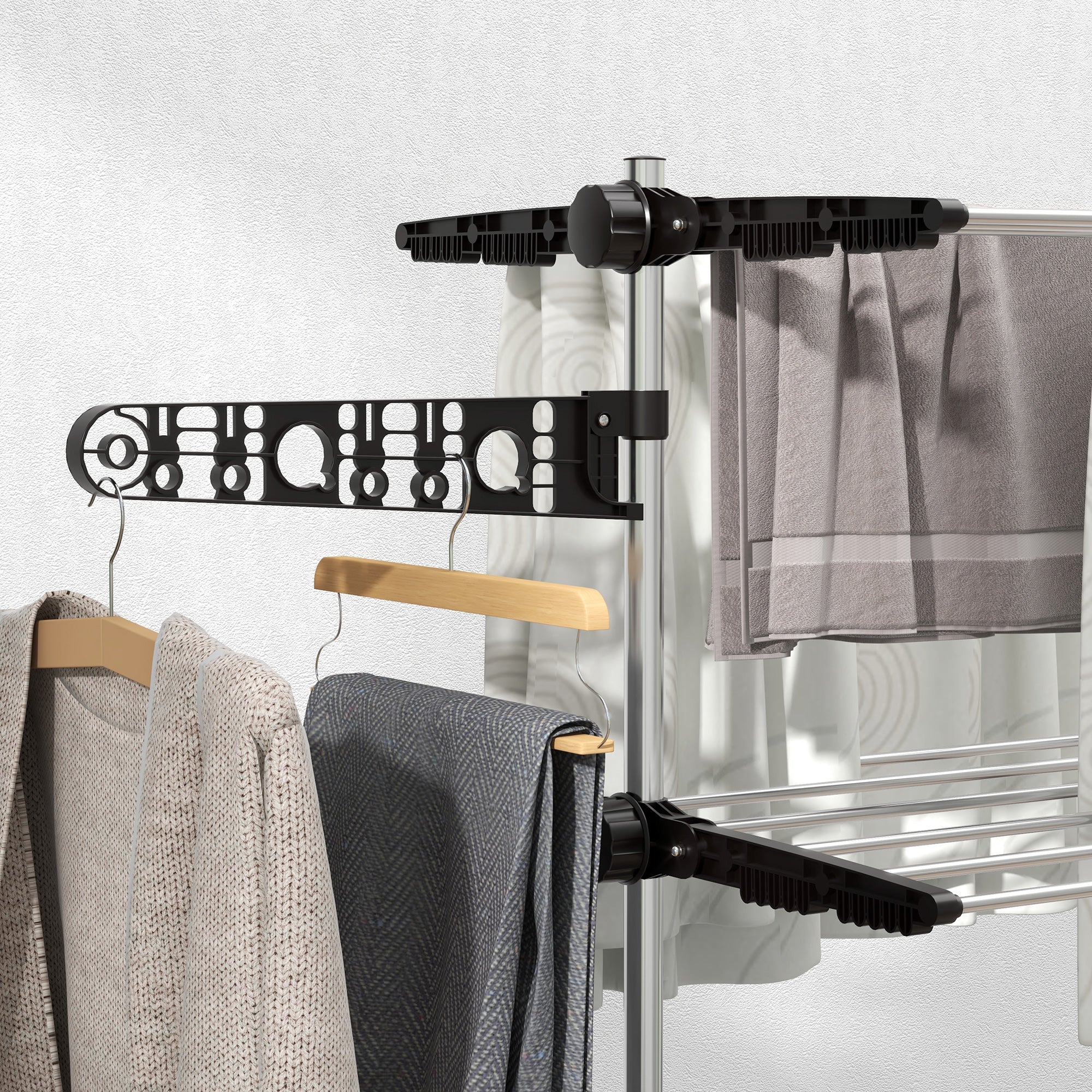 Garment Drying Rack Stainless Steel Folding Clothes Hanging Rack with Side Wings Castors for Indoor Outdoor Black Bath Accessories at Gallery Canada