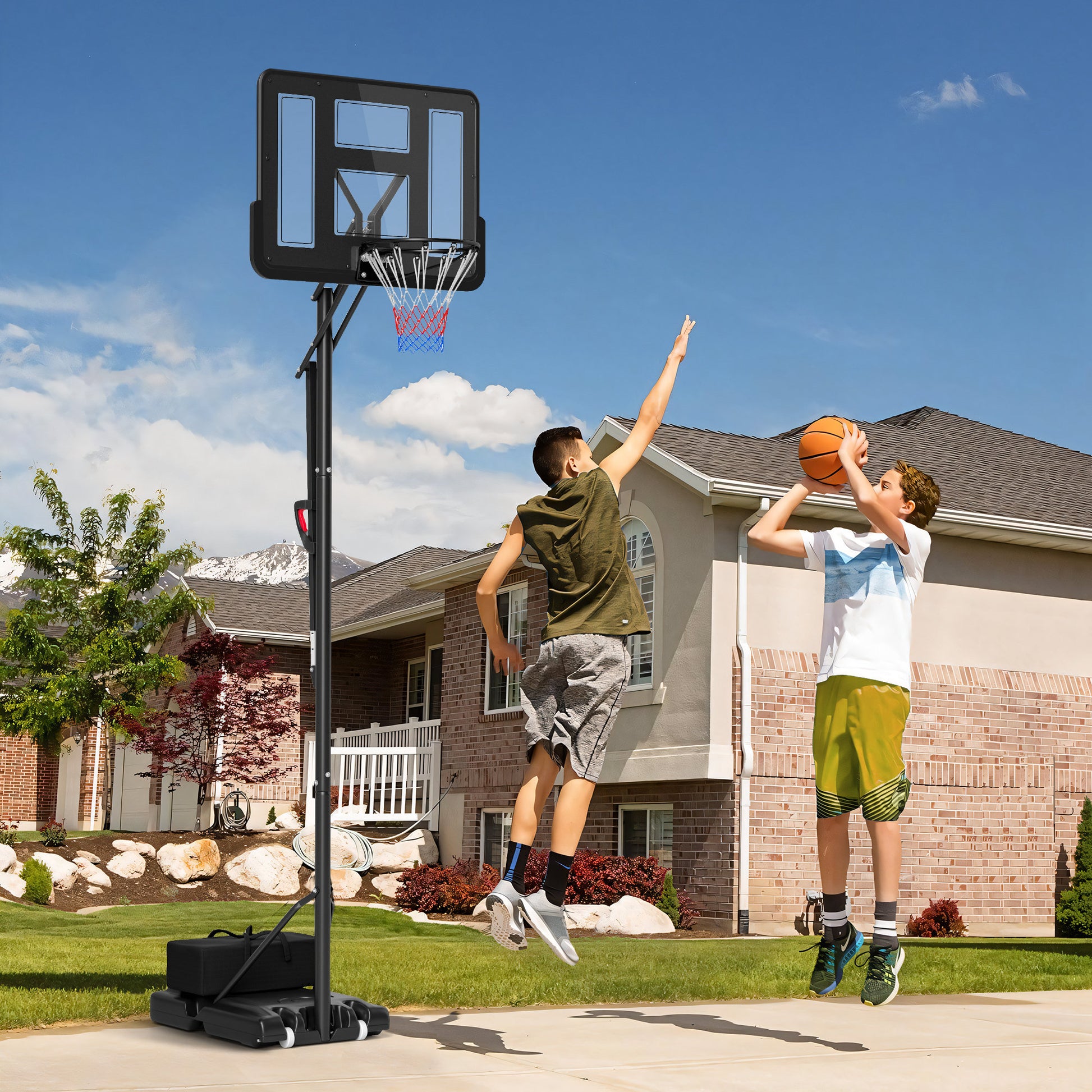 7.7-10ft Portable Basketball Hoop, Basketball Goal with Free Weight, Wheels, 43" Backboard and Fillable Base Basketball Black  at Gallery Canada