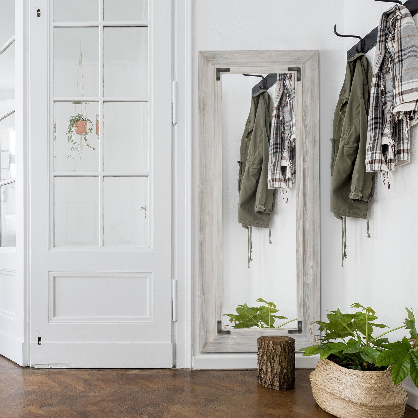 59" x 23.5" Farmhouse Full Length Mirror, Wall Hang and Leaner Floor Mirror, Vertical and Horizontal, Distressed Wood Framed, for Living Room, Grey Wall Mirrors at Gallery Canada