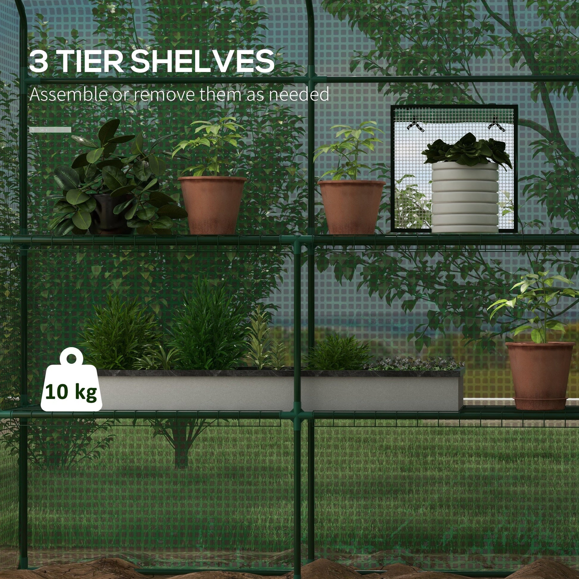 3-Tier 8-Shelf Walk-in Greenhouse with PE Cover and Roll-up Door, Green Walk In Greenhouses   at Gallery Canada