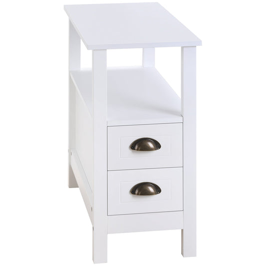 Slim End Table with 2 Drawers and Storage Shelf, Sofa Side Table for Living Room, Narrow Nightstand, White - Gallery Canada