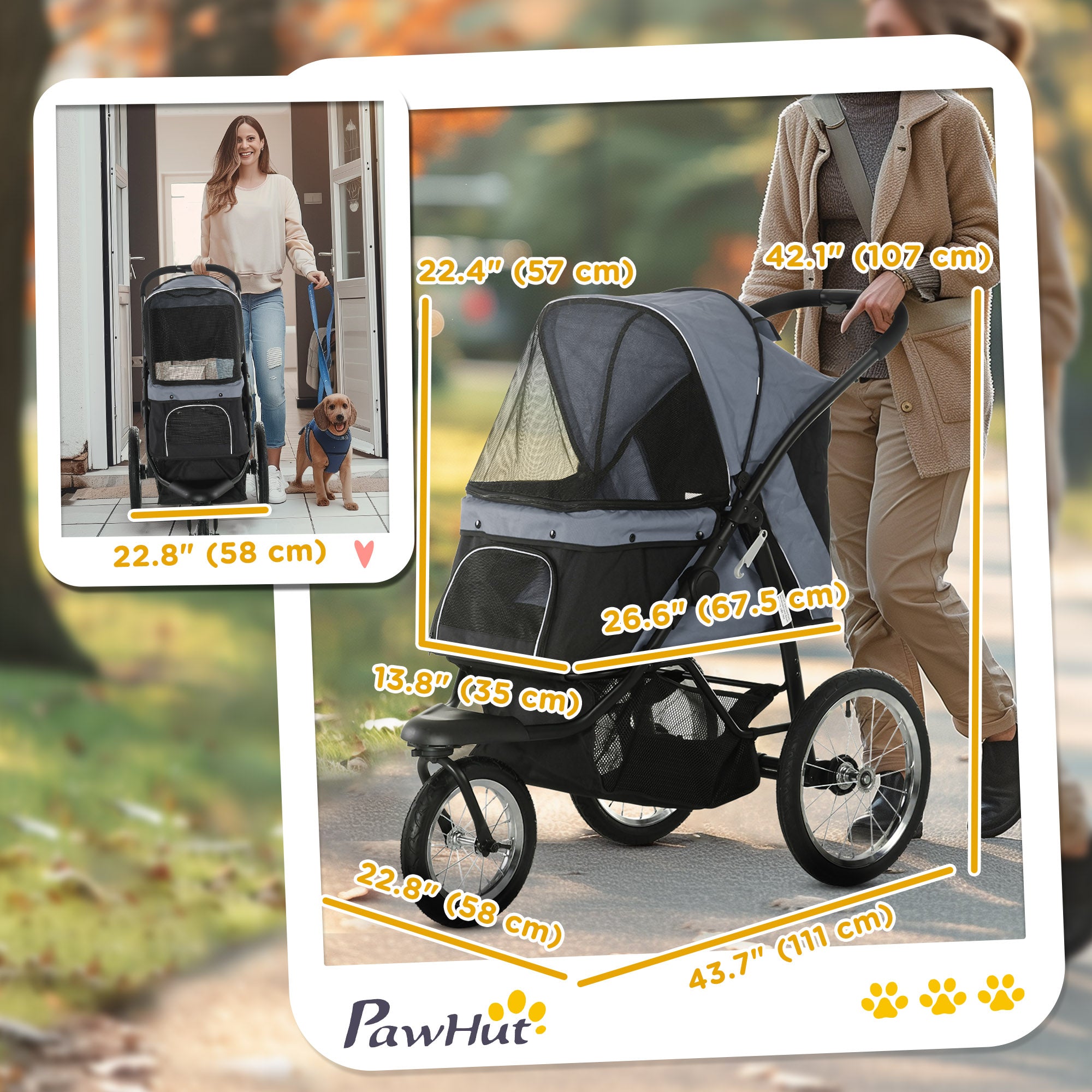 3 Big Wheels Pet Stroller for Small, Medium Dogs, Cat Stroller Travel Folding Carrier with Adjustable Canopy, Black Dog Bike Trailers & Strollers at Gallery Canada