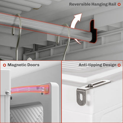 Portable Wardrobe, Foldable Clothes Storage Organzier with 4 Compartments, Hanging Rod, Magnet Doors, White Clothing Storage   at Gallery Canada