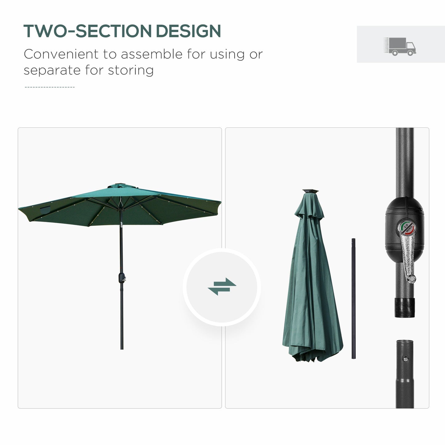 9ft Solar Patio Umbrella Outdoor Sunshade 24 LED Lights Tilt Canopy Green Sun Umbrellas   at Gallery Canada