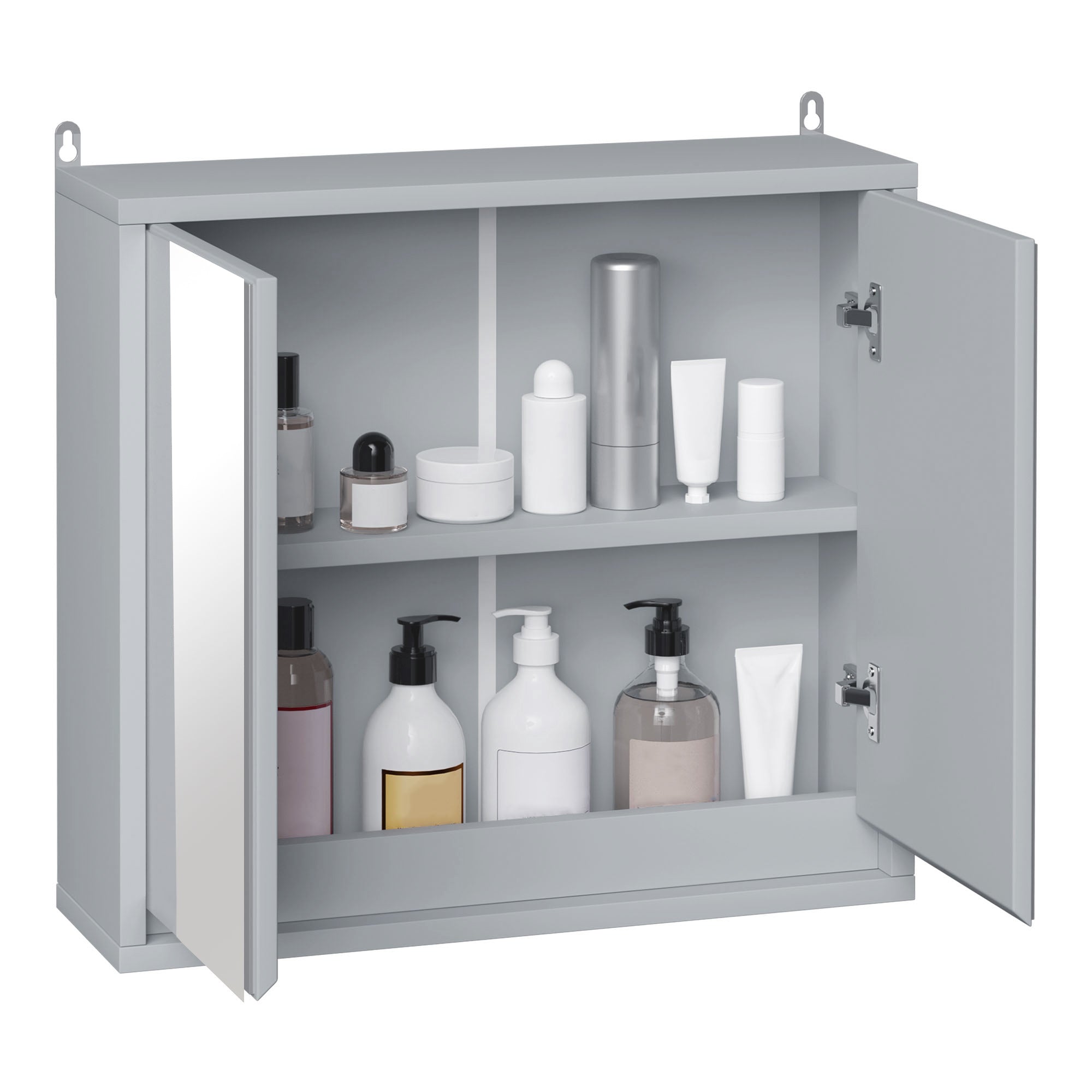 Wall Mounted Bathroom Medicine Cabinet Mirrored Cabinet with Hinged Door 2-Tier Storage Shelves Grey Mirror Medicine Cabinets   at Gallery Canada