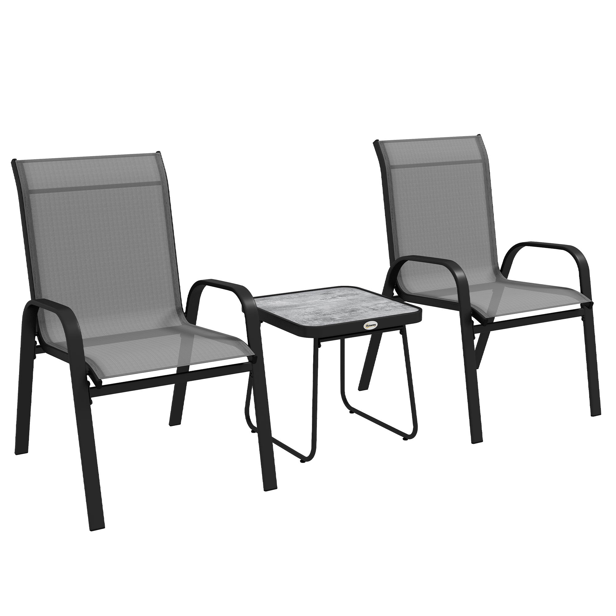 Outdoor Bistro Set of 3, 3-Piece Patio Set with Breathable Mesh Fabric, Stackable Chairs and Square Table, Light Grey Bistro Sets at Gallery Canada