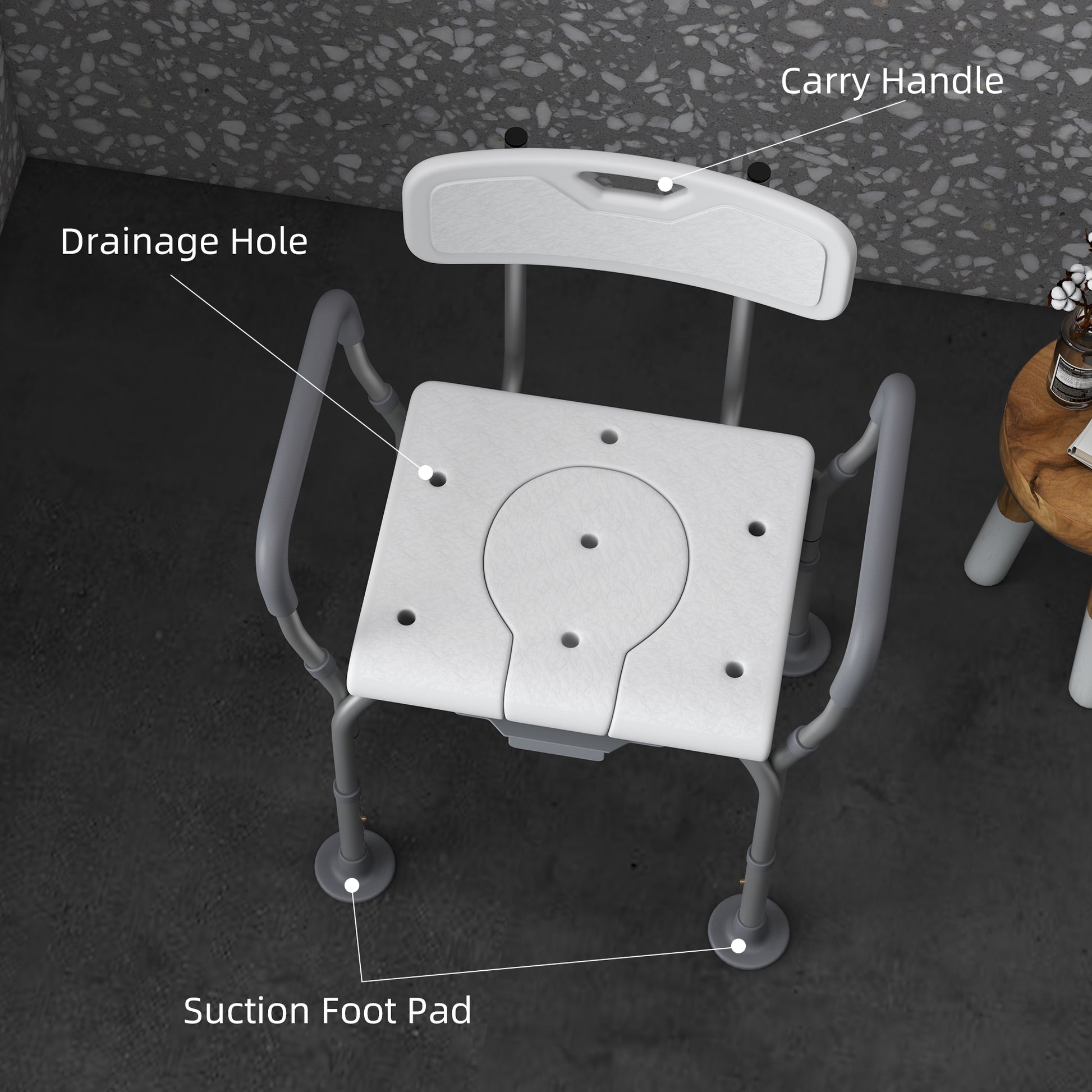 3-in-1 Shower Chair with Back, Adjustable Bedside Commode, Raised Toilet Seat w/ Rubber Foot Pad for Seniors, Disabled Bath Chairs   at Gallery Canada