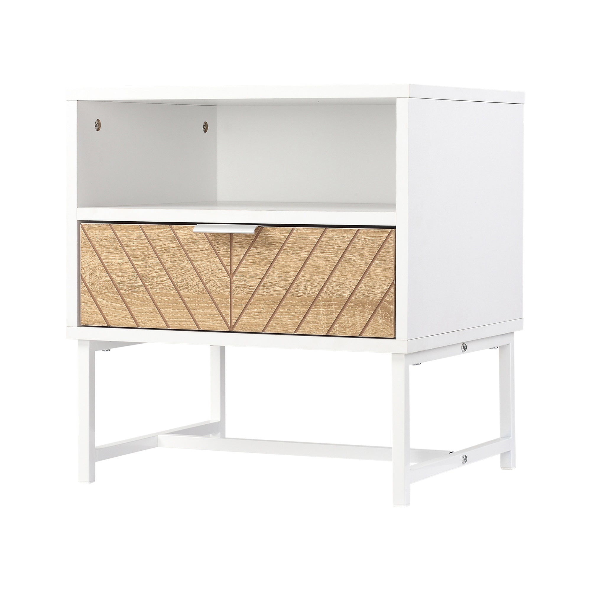 Modern Bedside Table with Drawer, Nightstand with Storage Shelf, Sofa End Table for Bedroom, White and Oak Bedside Tables at Gallery Canada