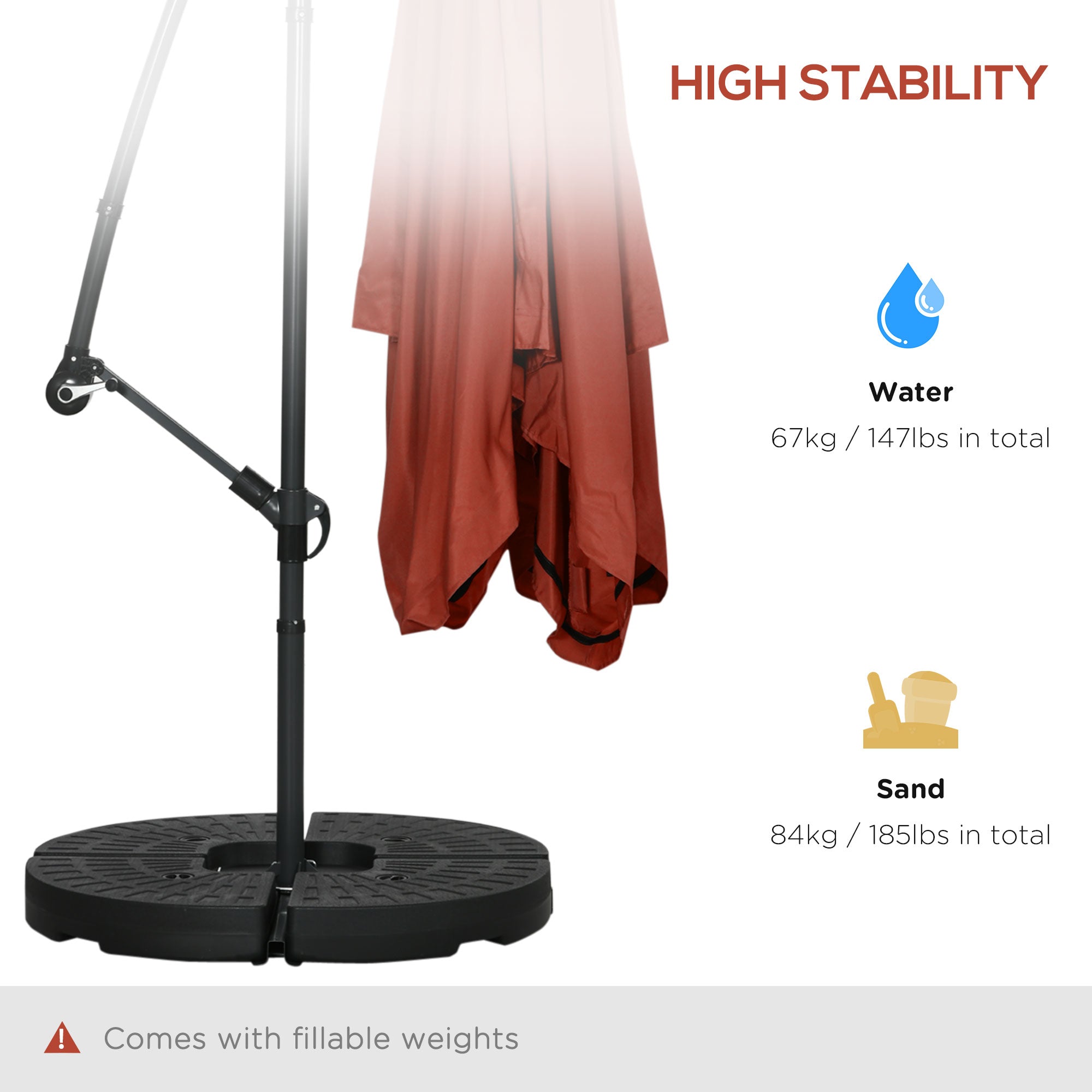 Offset Patio Umbrella with Net and Umbrella Base, Adjustable Cantilever Canopy with Cross Base, Weight Plates and 8 Ribs for Backyard, Poolside, Garden, Wine Red Cantilever Umbrellas at Gallery Canada