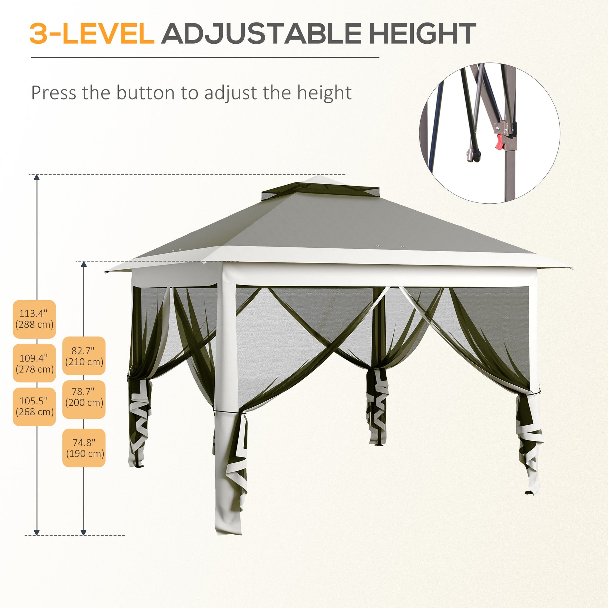 11' x 11' Pop Up Gazebo, Double Roof Foldable Height Adjustable Canopy Tent with Mesh Sidewalls, Carrying Bag, Dark Grey Pop Up Canopies at Gallery Canada