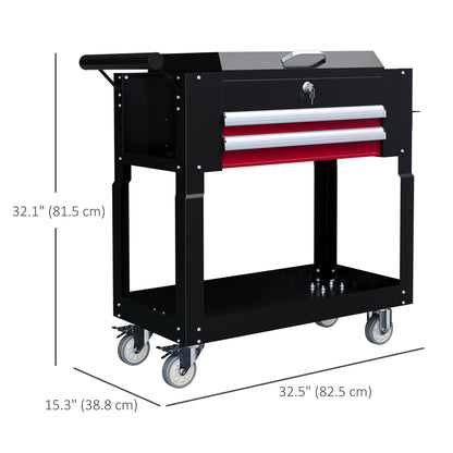 Tool Cart on Wheels Service Cart with 2 Drawers Tray Lockable Flip Top Storage for Garage Warehouse Workshop Black Tool Organizers   at Gallery Canada