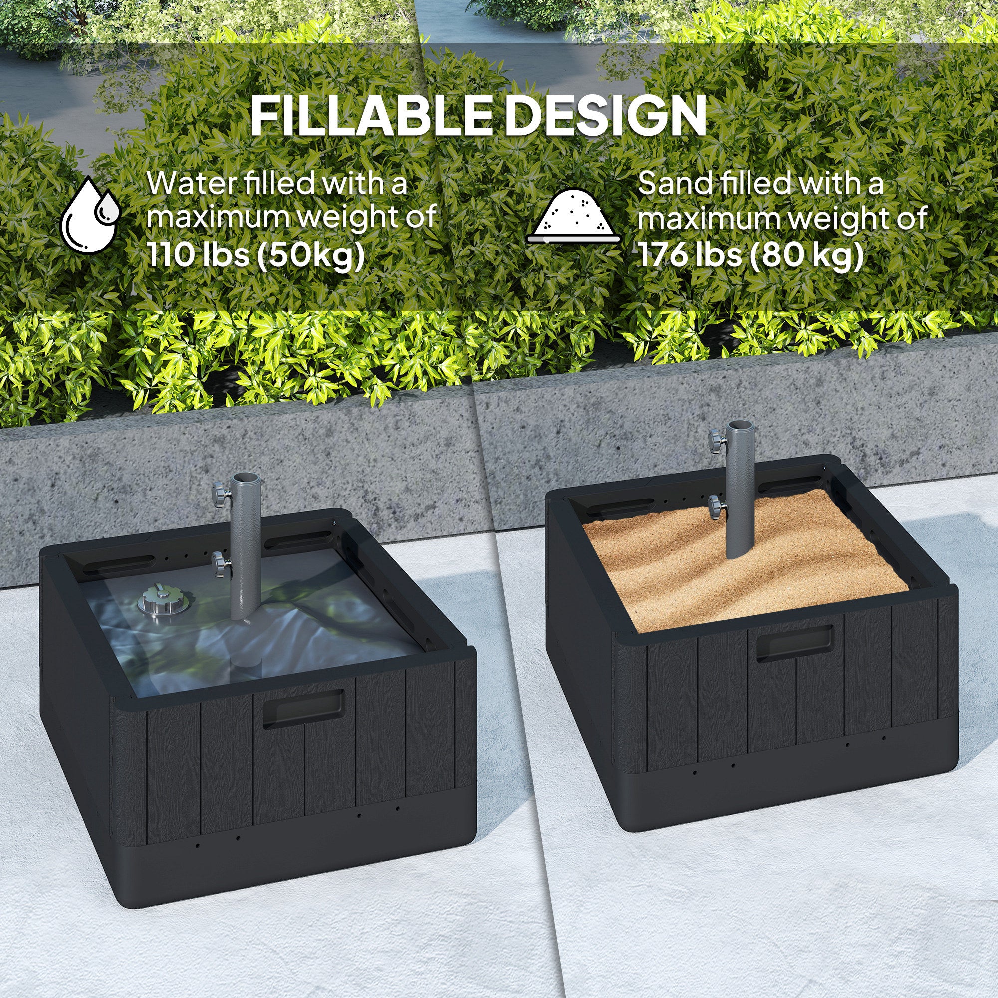 Patio Umbrella Base Outdoor Umbrella Stand with Wheels Handles, Patio Umbrella Stand, Filled Up to 176lbs with Stand or 110lbs with Water for Garden, Poolside, Black Umbrella Bases at Gallery Canada
