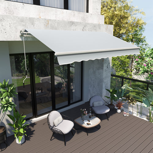 12' x 8' Retractable Awning Patio Awnings Sun Shade Shelter with Manual Crank Handle, UV &; Water-Resistant Fabric and Aluminum Frame for Deck Balcony Yard, Grey