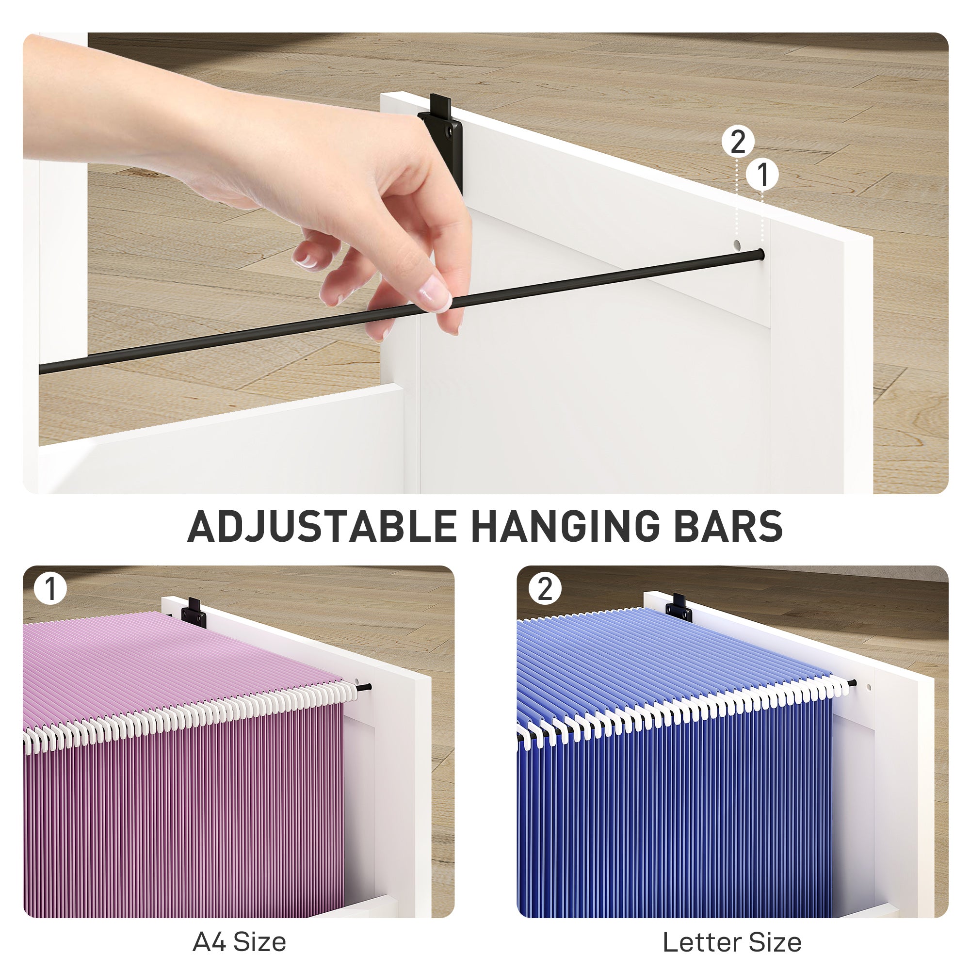 4 Drawer Filing Cabinet with Lock, Office Storage Cabinet with Adjustable Hanging Bars for A4 Letter Size Files, White Office Cabinets & Cupboards at Gallery Canada