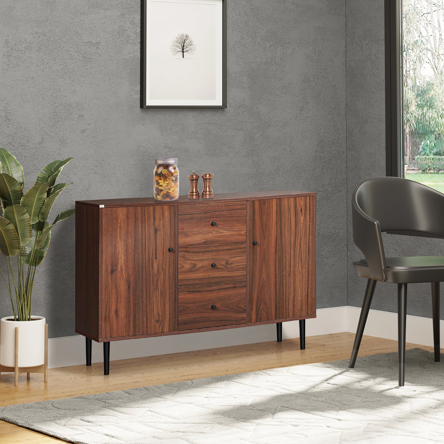 Kitchen Storage Sideboard, Buffet Cabinet with 2 Cupboard, 3 Drawers and Adjustable Shelves for Living Room Rustic Brown Bar Cabinets at Gallery Canada