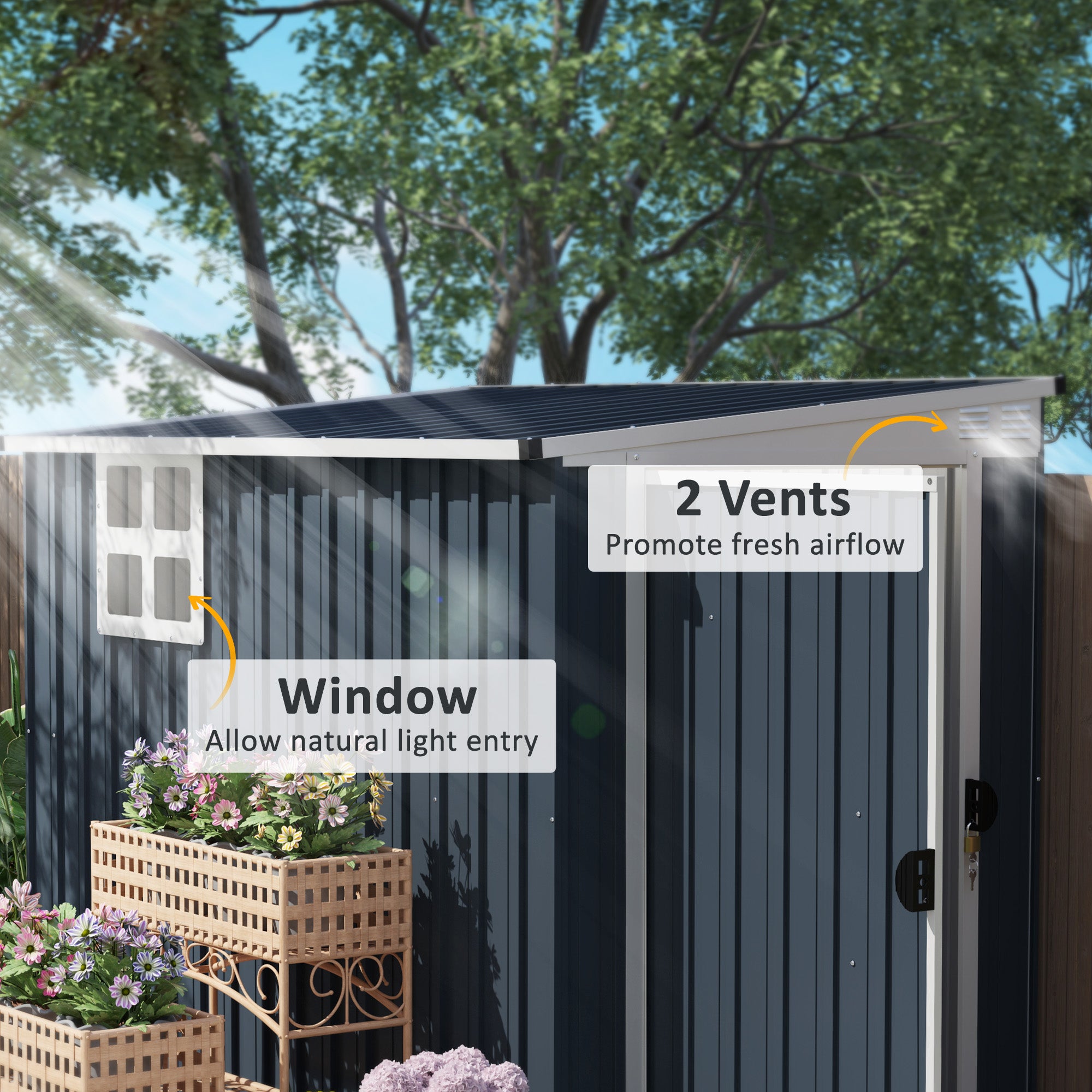 4' x 8' Outdoor Storage Shed, Metal Garden Shed with Window, 2 Vents and Lockable Door for Backyard, Garden, Patio Sheds at Gallery Canada