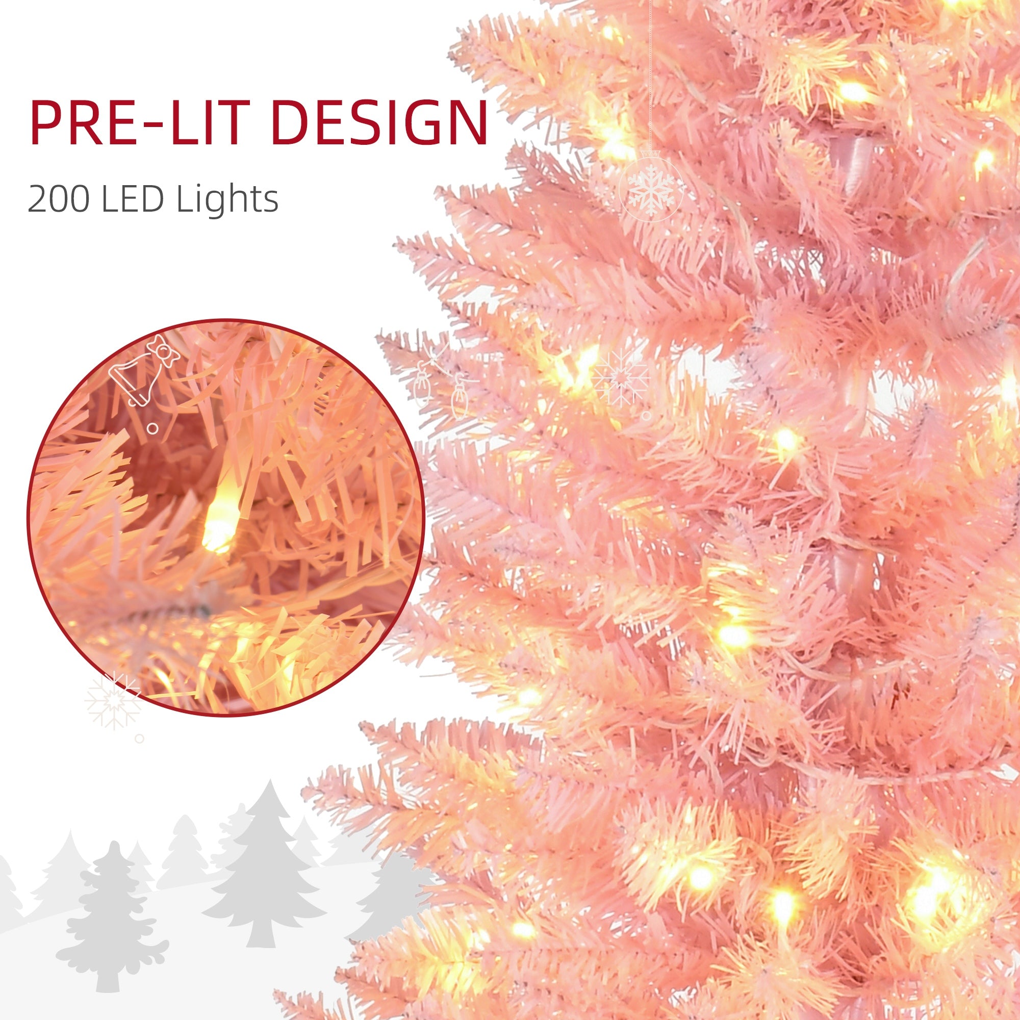 7' Pre Lit Artificial Pencil Christmas Trees, Xmas Tree with Realistic Branches and Warm White LED Lights, Pink Pencil Christmas Trees   at Gallery Canada